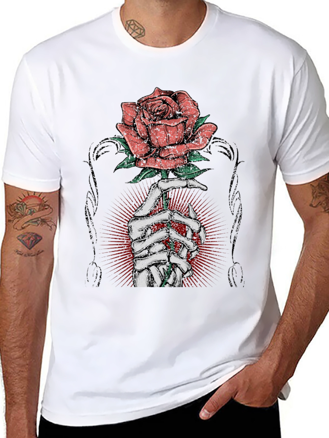 Rose & Bones Graphic Tee - Mens Black T-Shirt