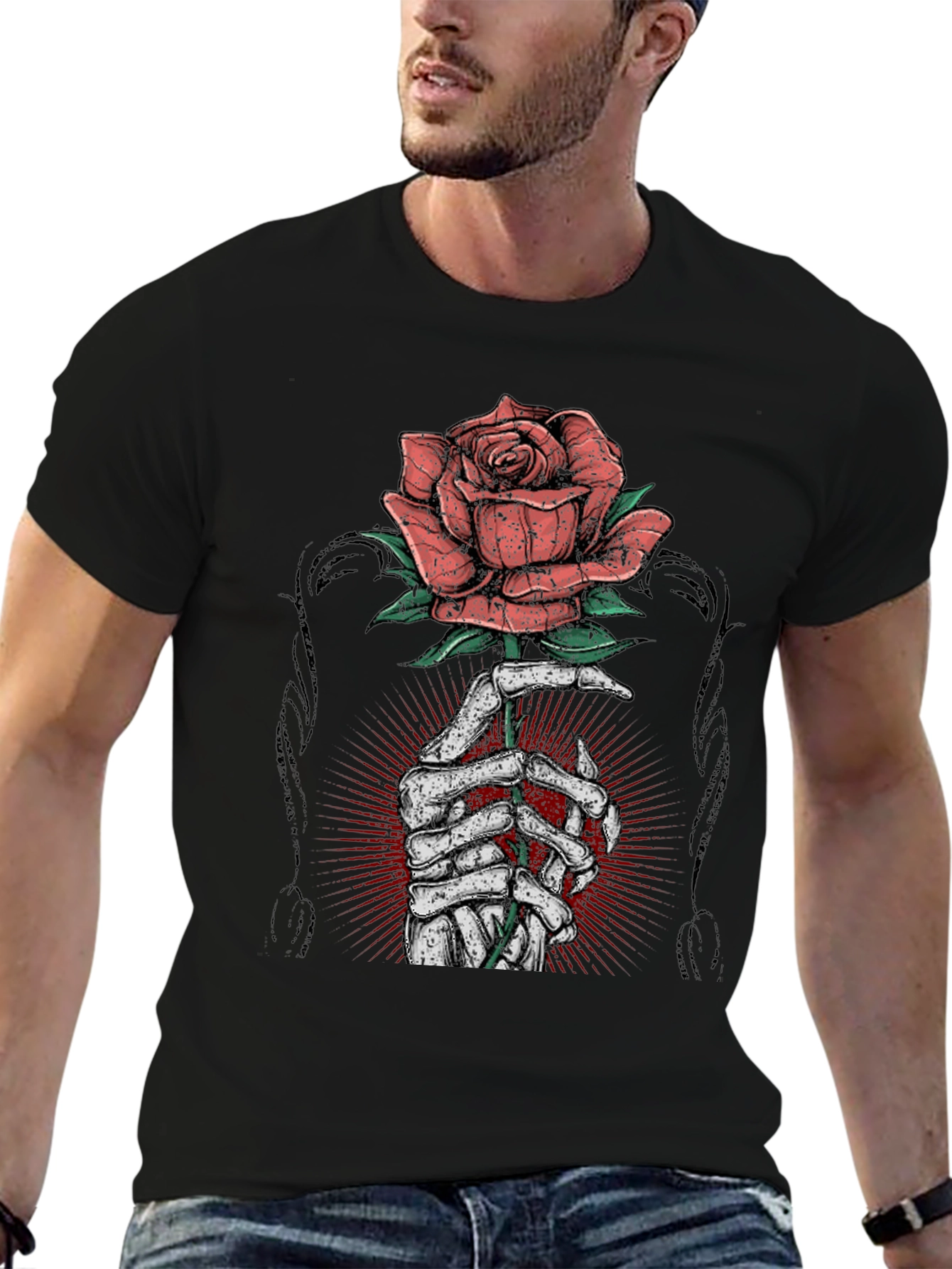Rose & Bones Graphic Tee - Mens Black T-Shirt