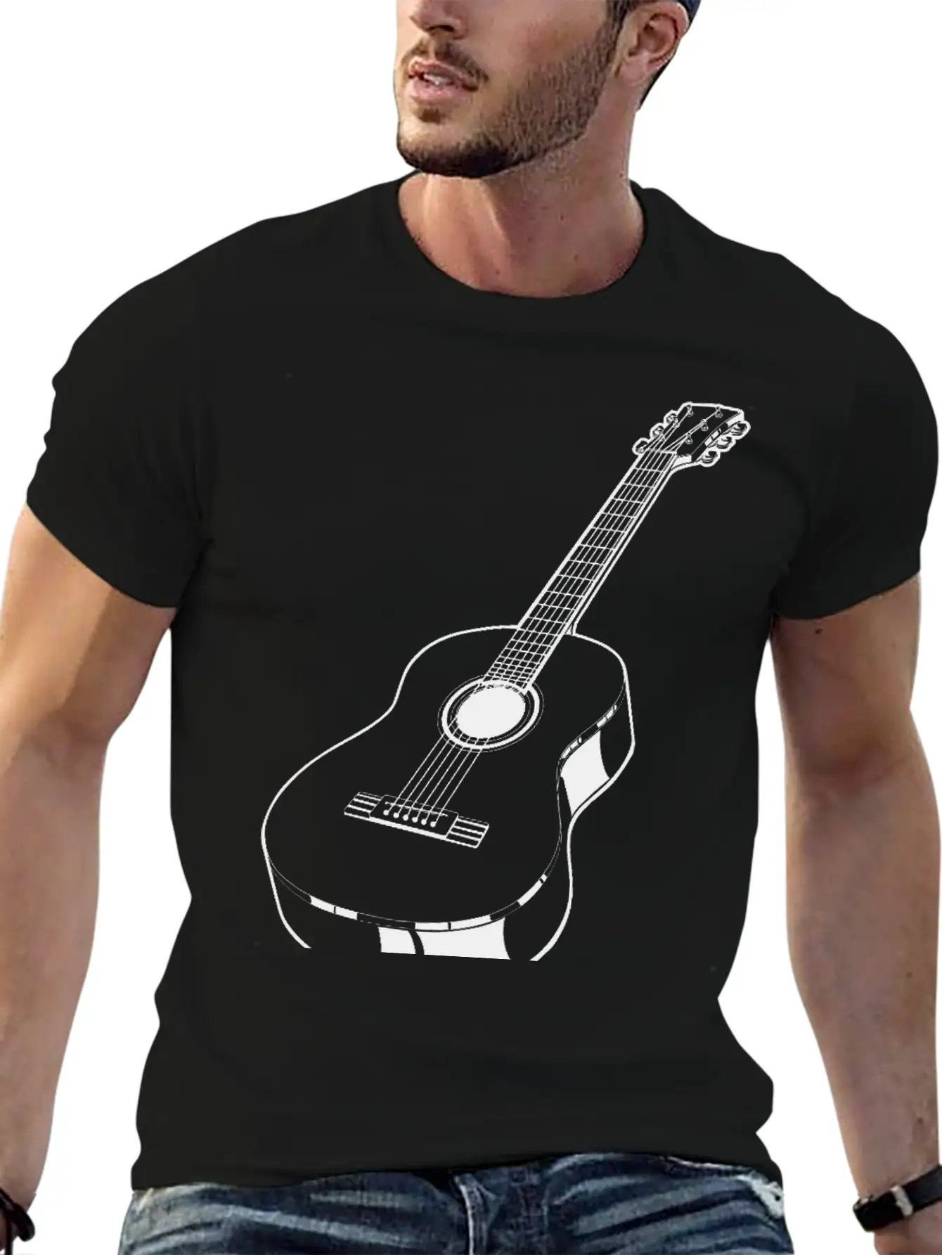 Realistic Acoustic Guitar Unisex Casual T-Shirt – Clean Design For Daily Comfort