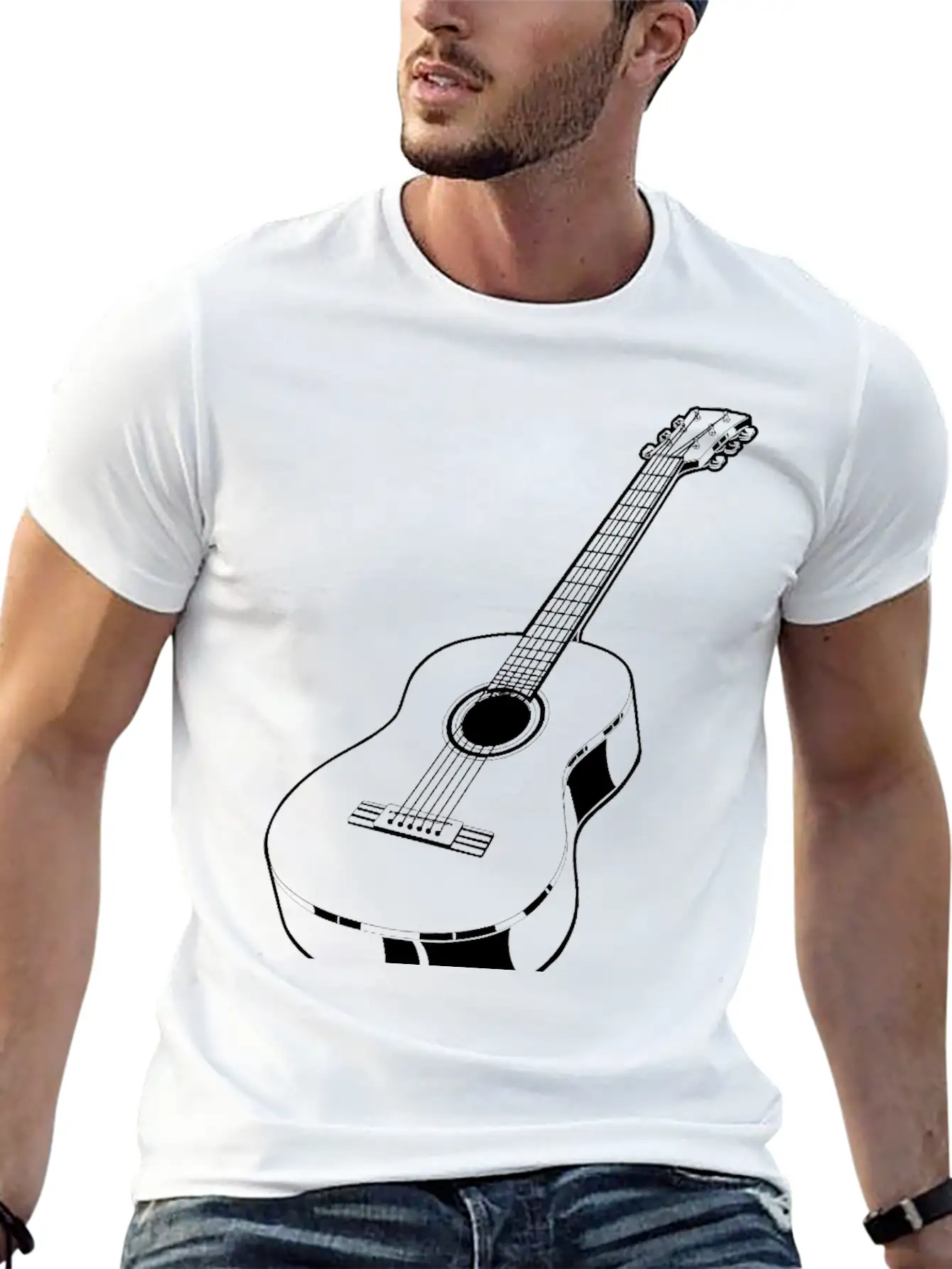 Realistic Acoustic Guitar Unisex Casual T-Shirt – Clean Design For Daily Comfort