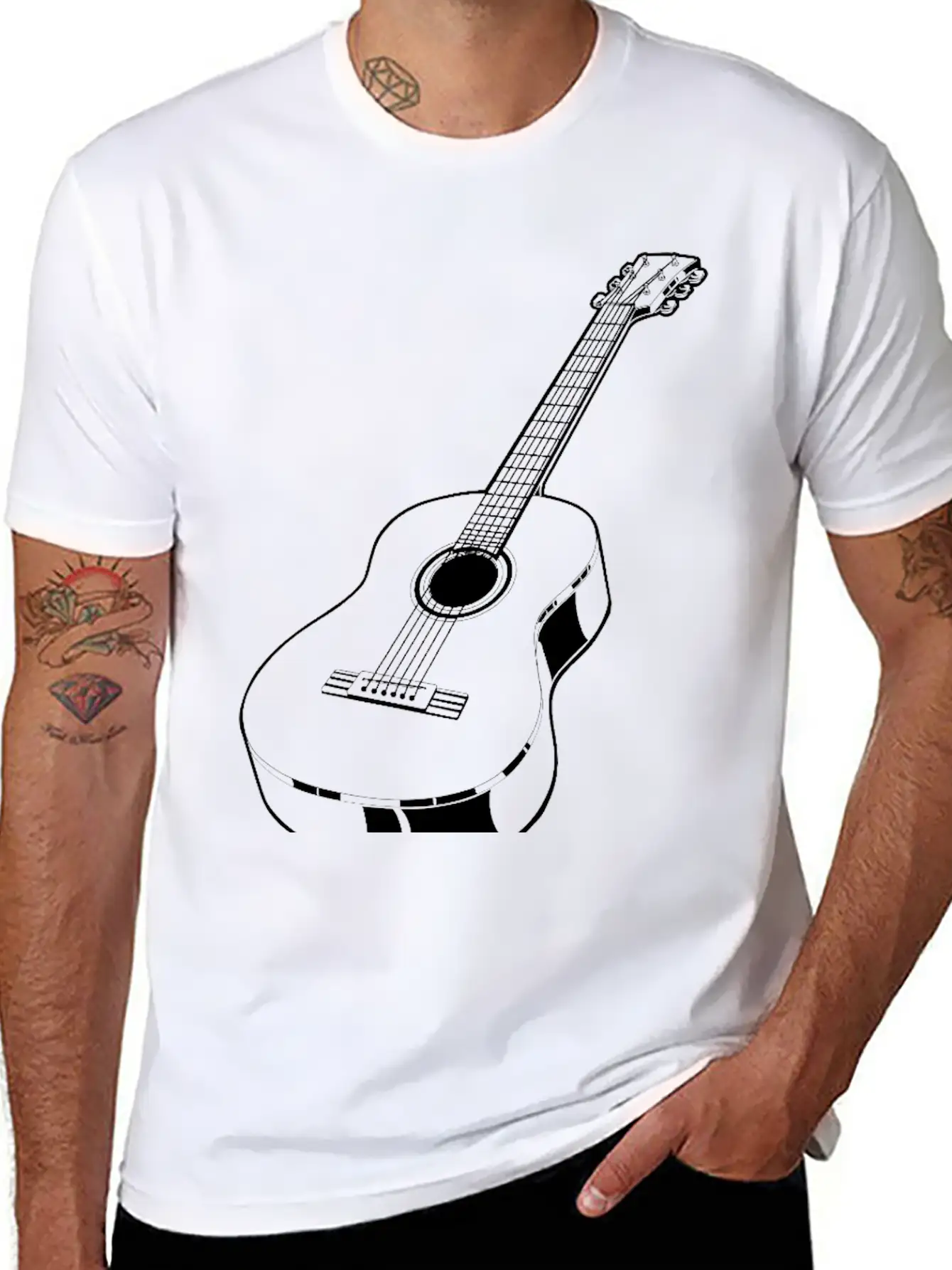 Realistic Acoustic Guitar Unisex Casual T-Shirt – Clean Design For Daily Comfort