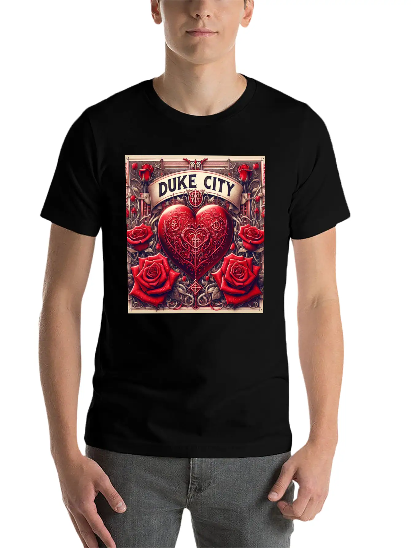Red Heart With Roses Unisex Casual T-Shirt – Clean Design For Daily Comfort