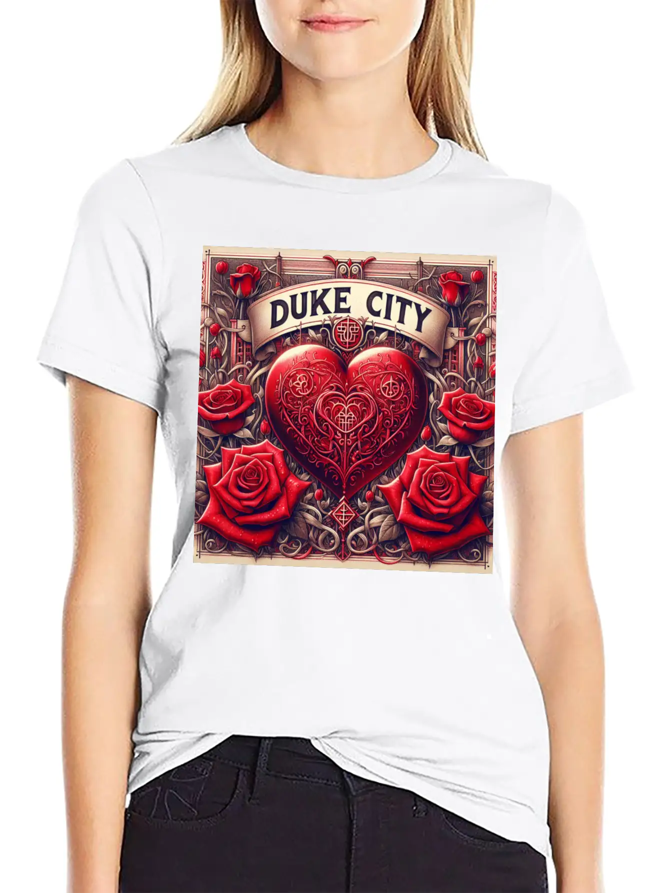 Red Heart With Roses Unisex Casual T-Shirt – Clean Design For Daily Comfort