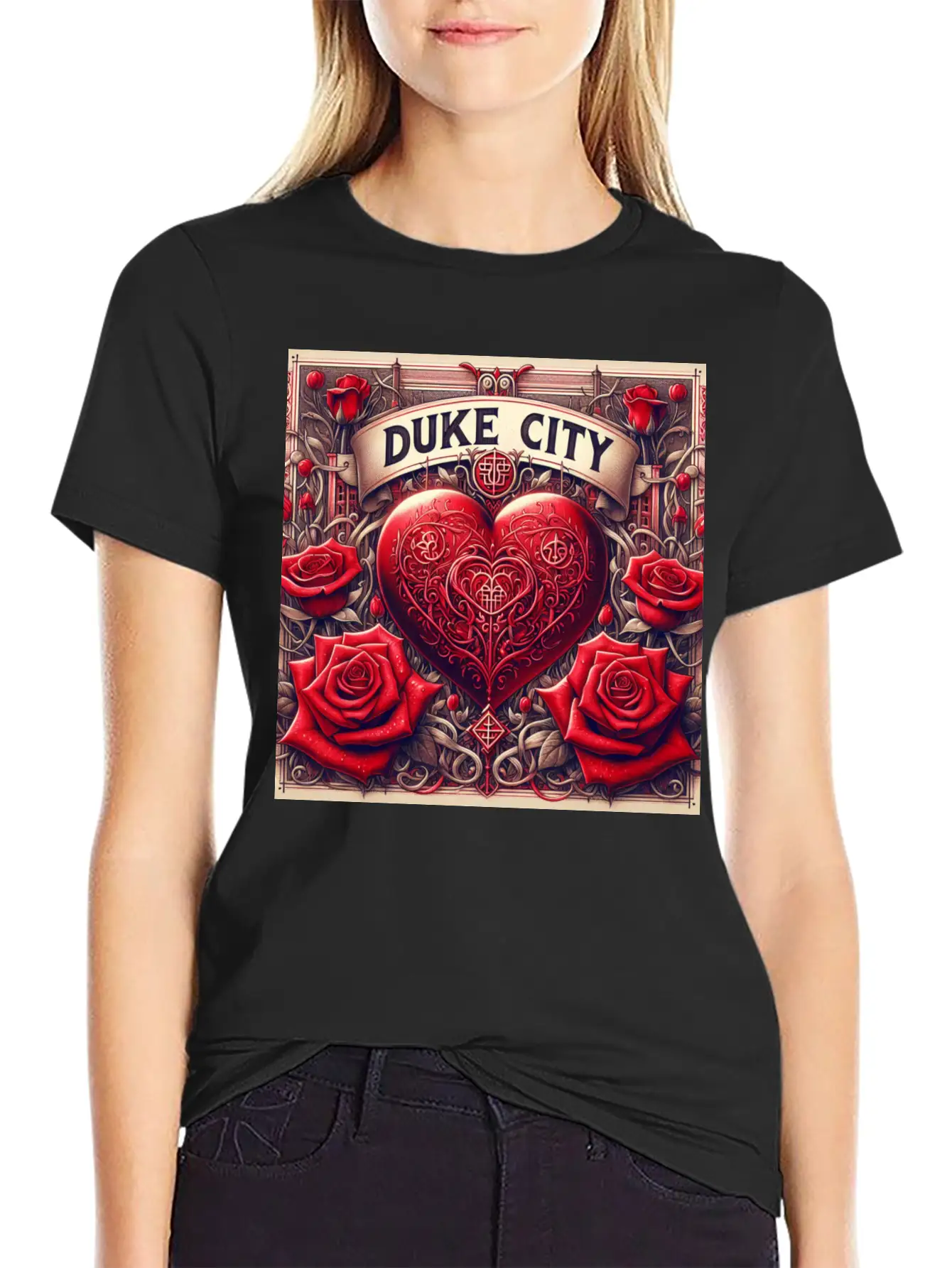 Red Heart With Roses Unisex Casual T-Shirt – Clean Design For Daily Comfort