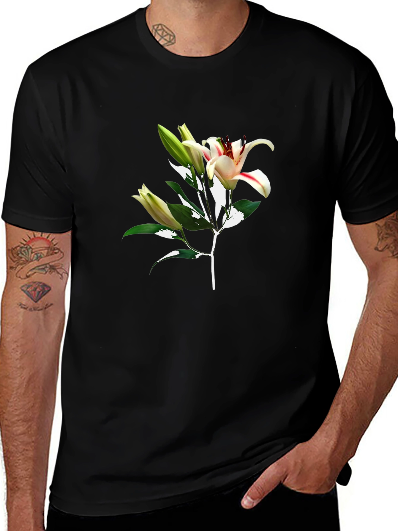 Floral Lily Graphic Black T-Shirt
