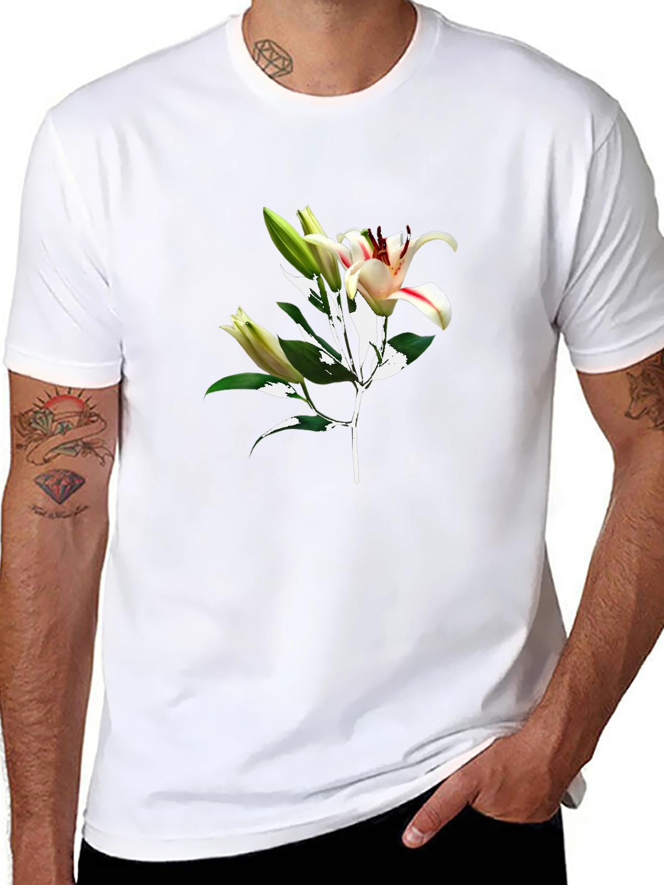 Floral Lily Graphic Black T-Shirt