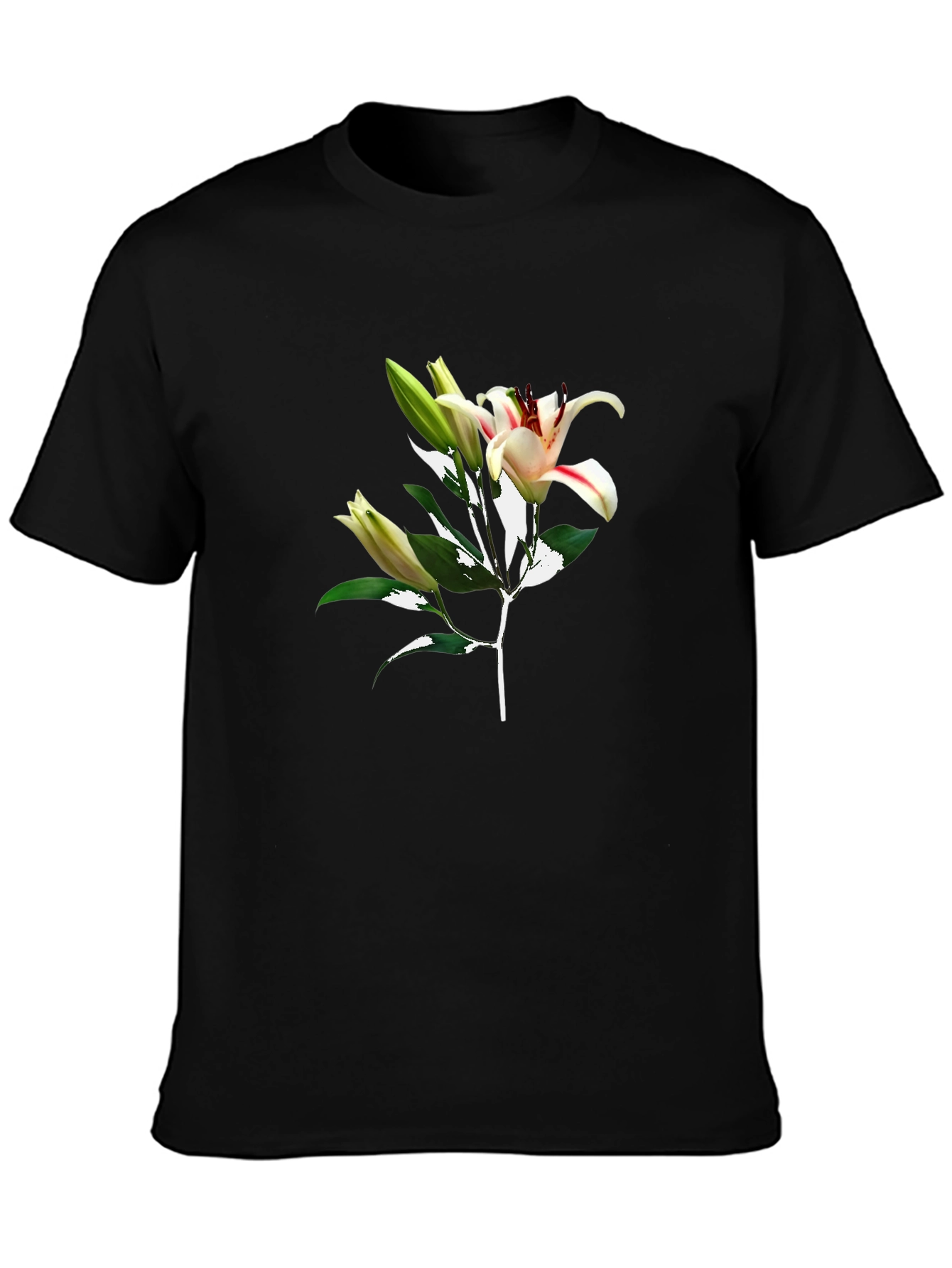 Floral Lily Graphic Black T-Shirt
