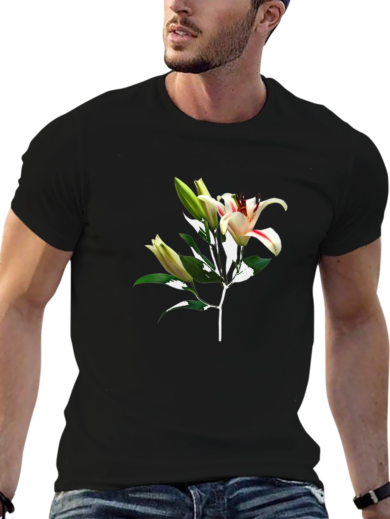 Floral Lily Graphic Black T-Shirt