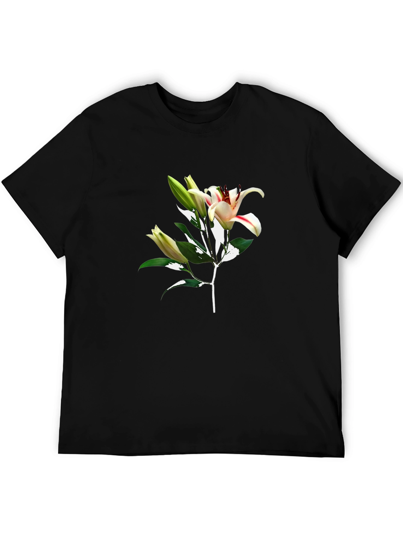 Floral Lily Graphic Black T-Shirt