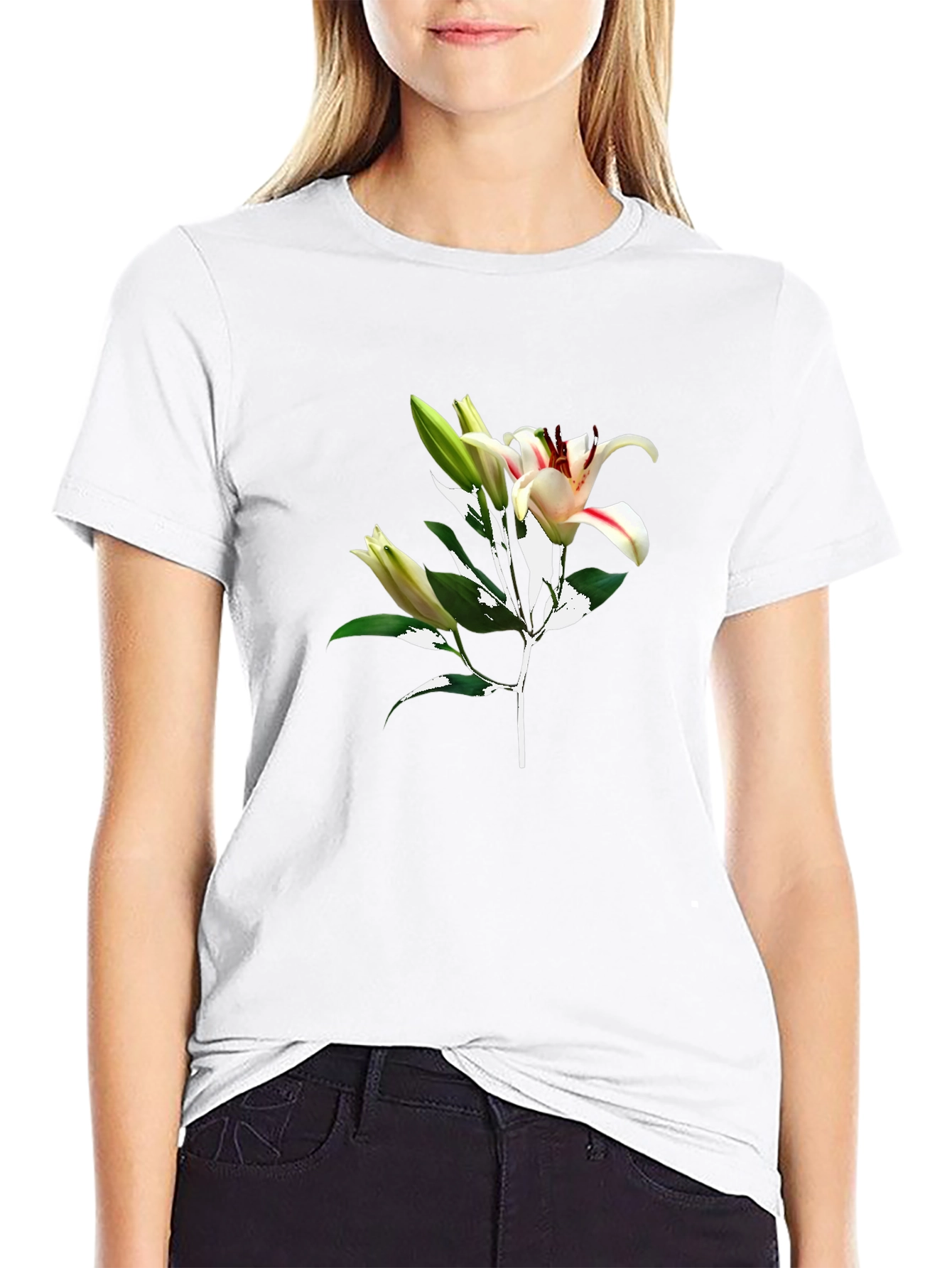 Floral Lily Graphic Black T-Shirt