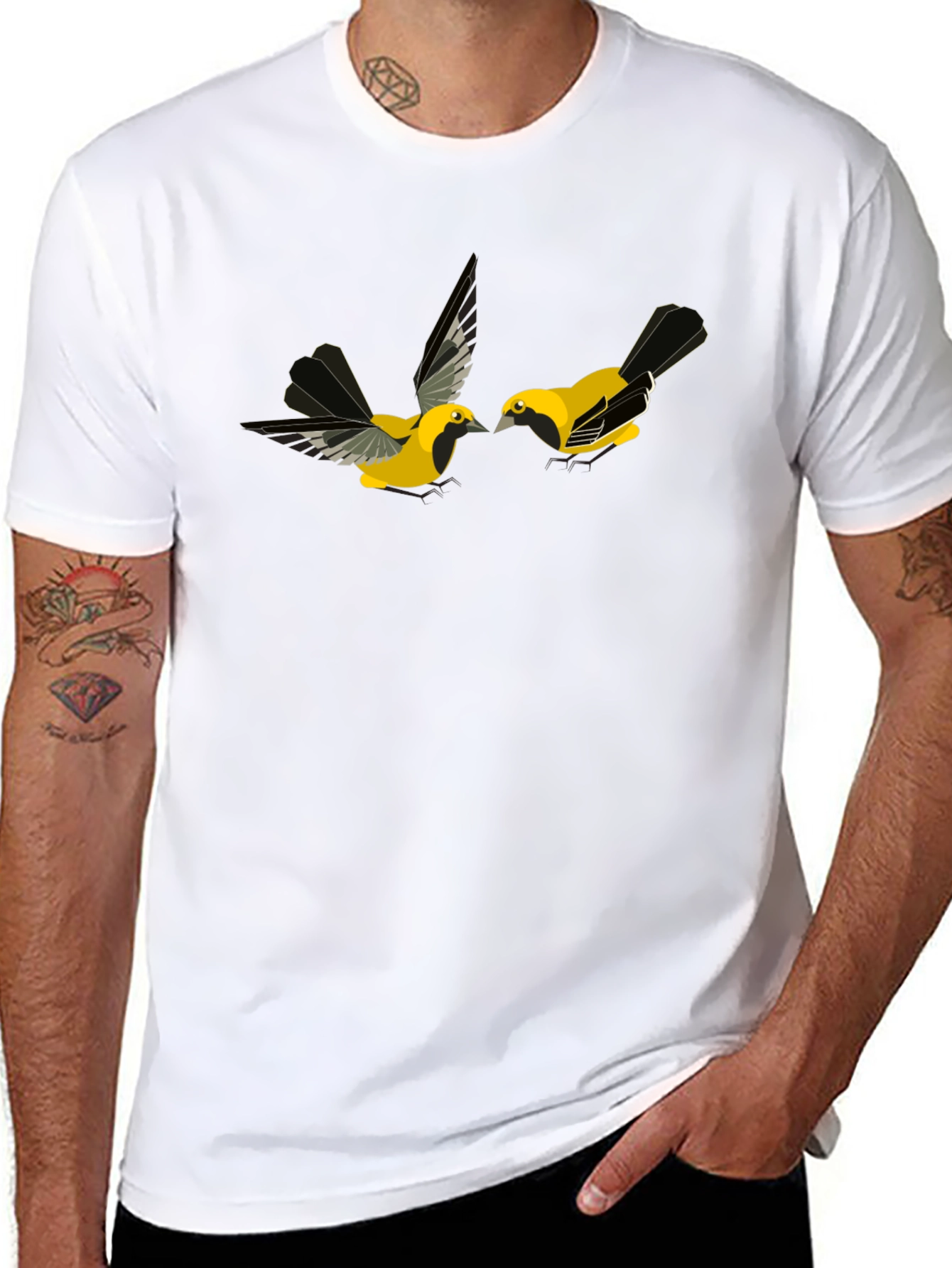 Black T-Shirt with Bird Design