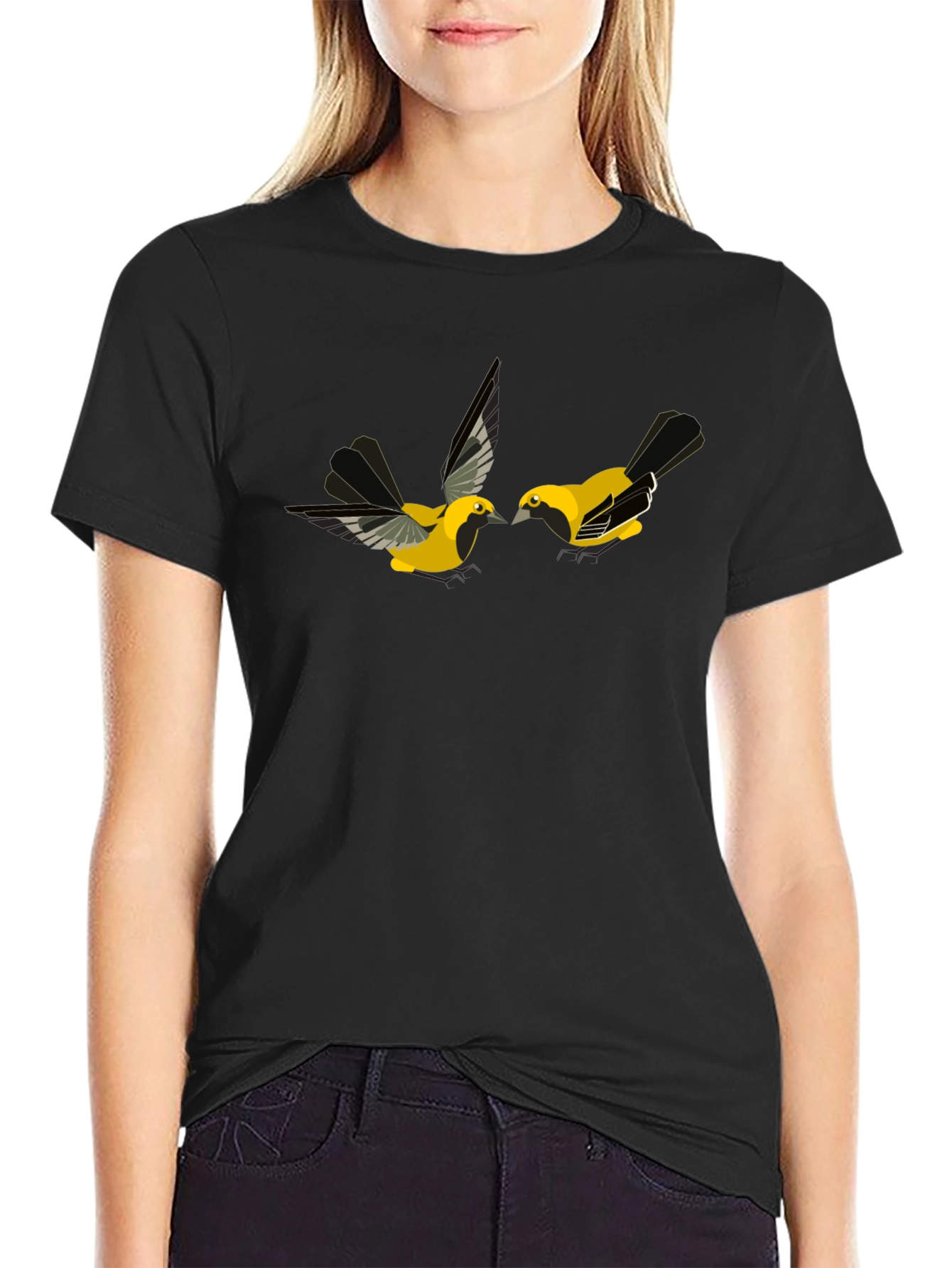 Black T-Shirt with Bird Design