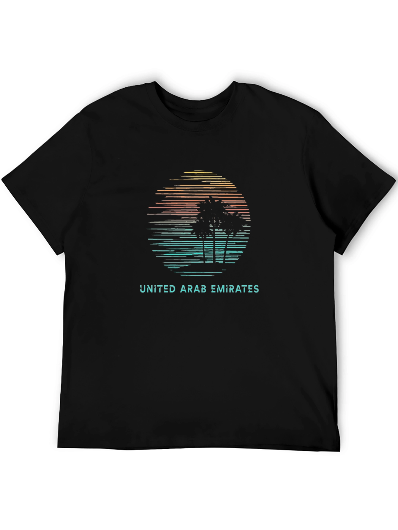 United Arab Emirates Sunset Palm Tree Black T-Shirt