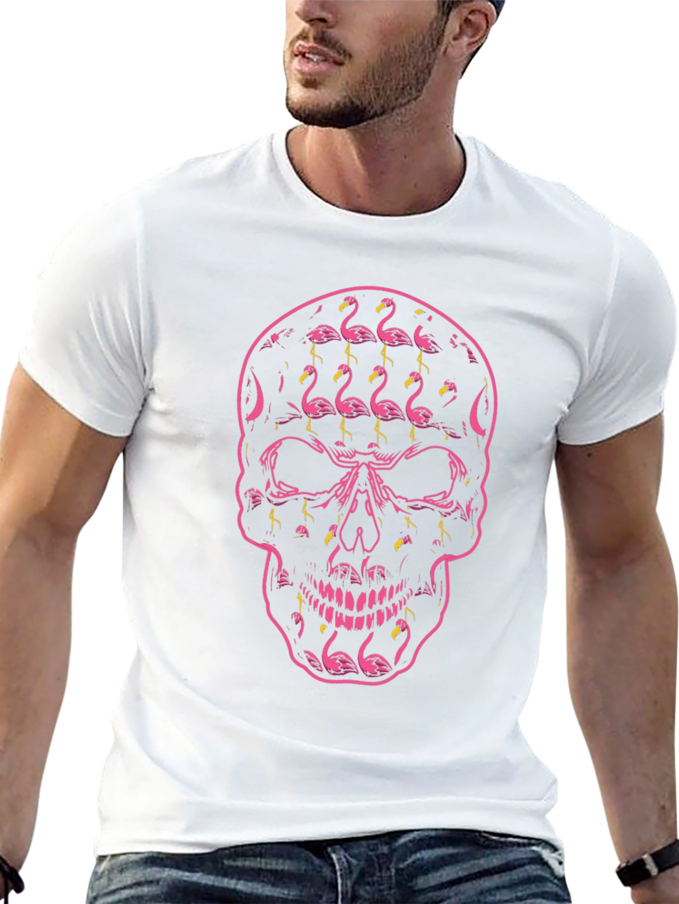 Flamingo Skull Graphic Tee - Black T-Shirt
