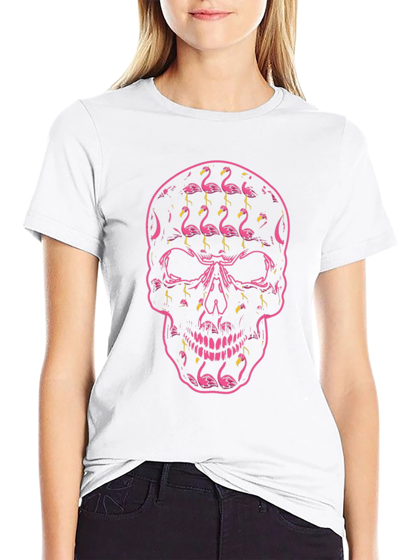 Flamingo Skull Graphic Tee - Black T-Shirt