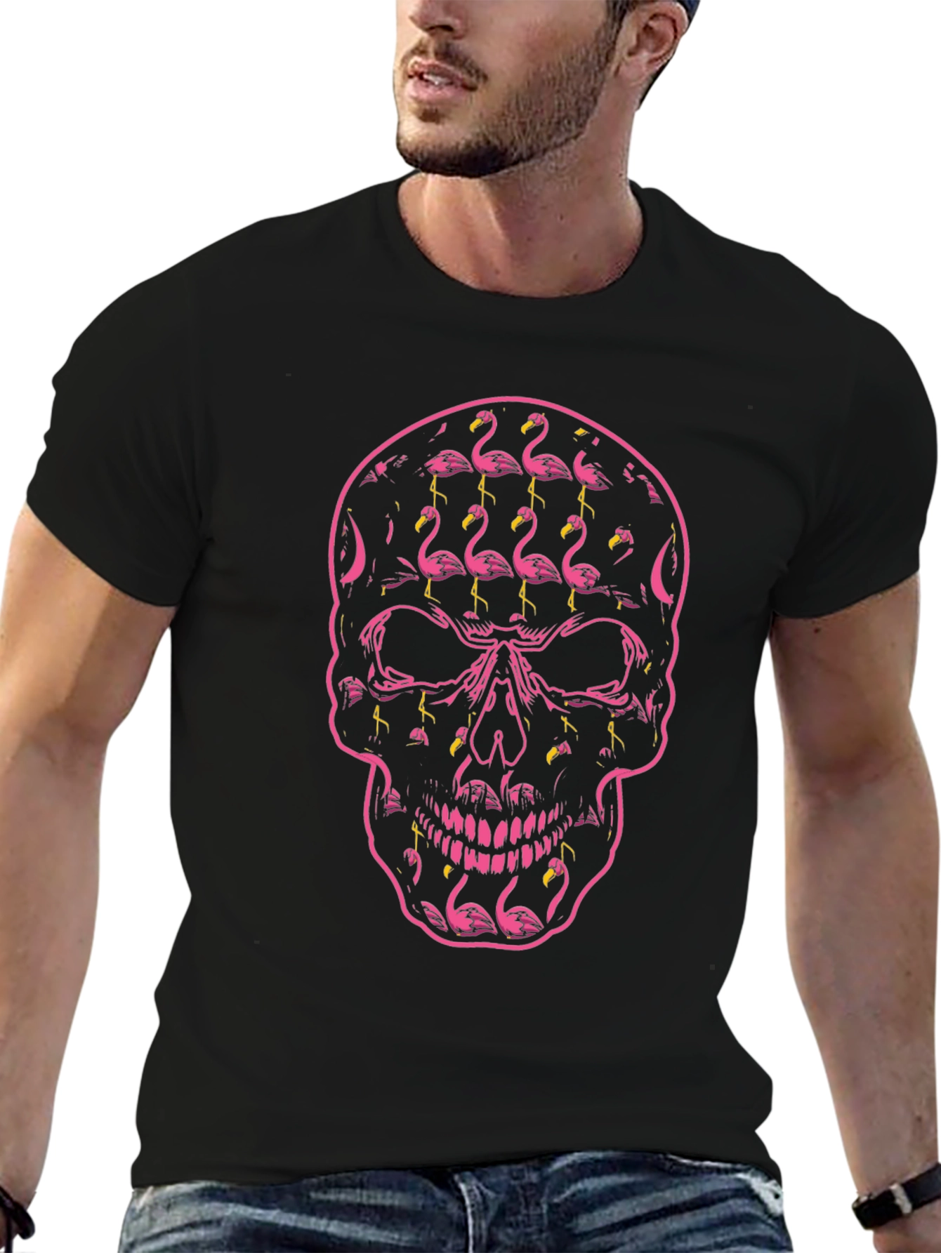 Flamingo Skull Graphic Tee - Black T-Shirt