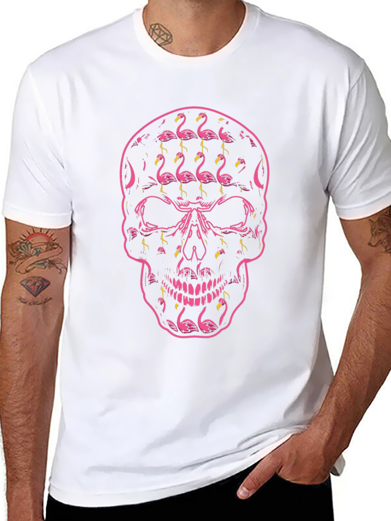 Flamingo Skull Graphic Tee - Black T-Shirt