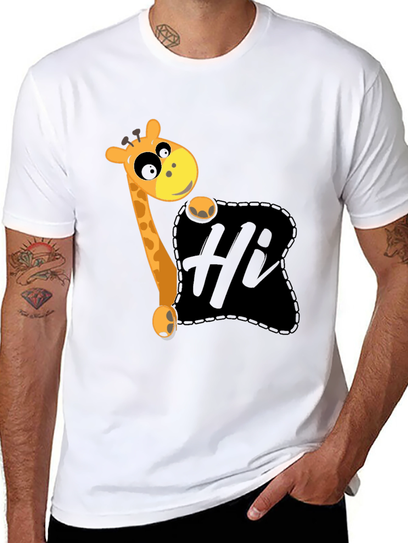 Cute Giraffe Hi Graphic Black T-Shirt