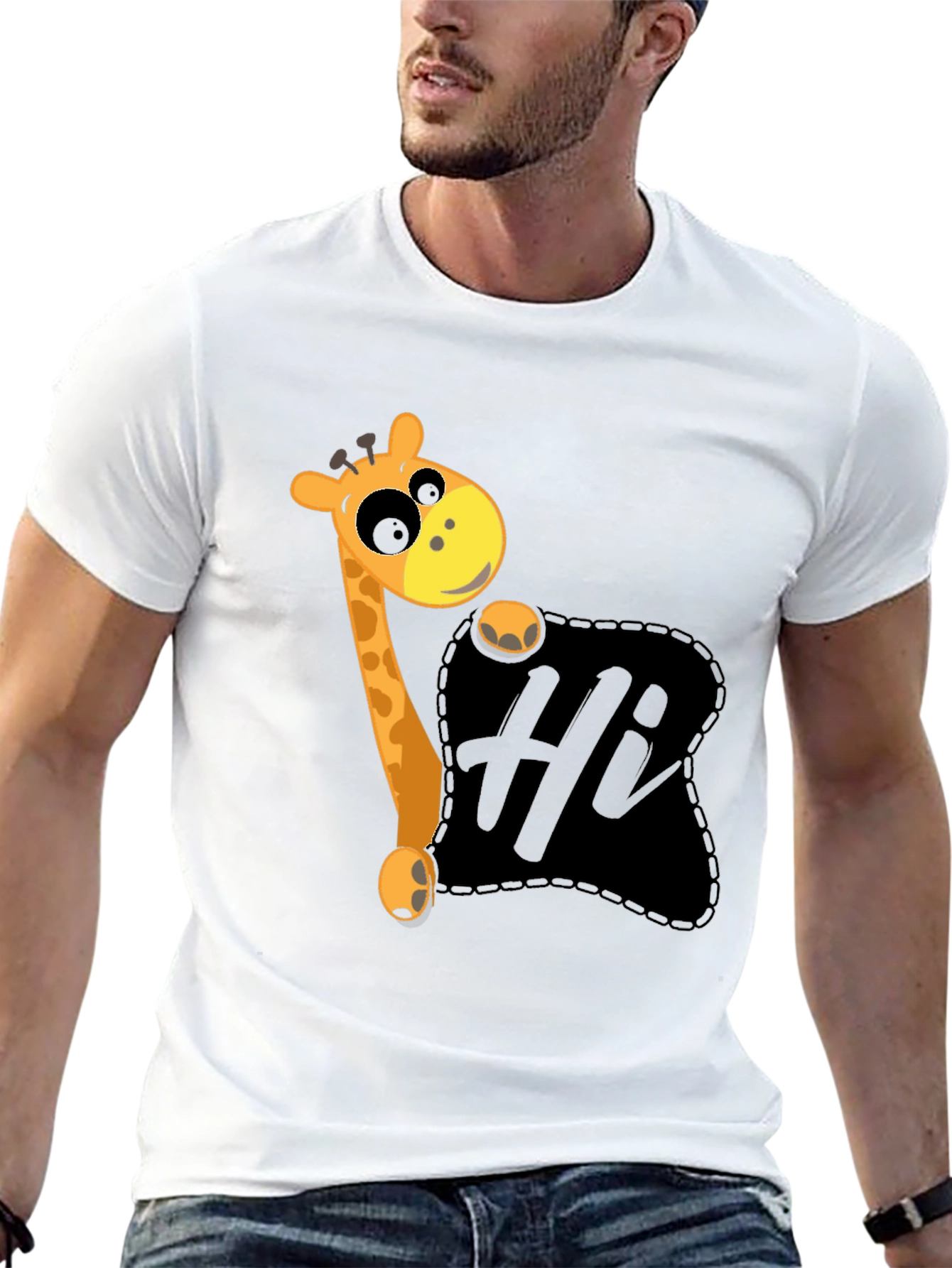 Cute Giraffe Hi Graphic Black T-Shirt