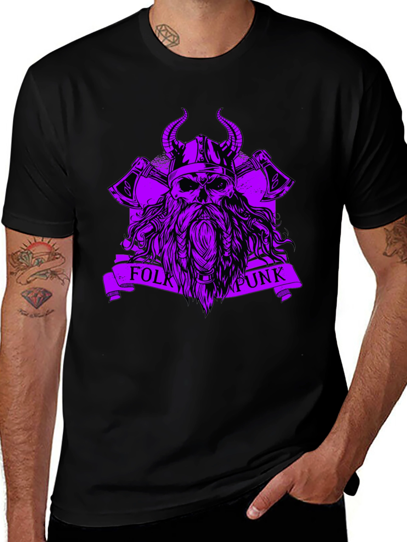 Folk Punk Viking Skull Black T-Shirt