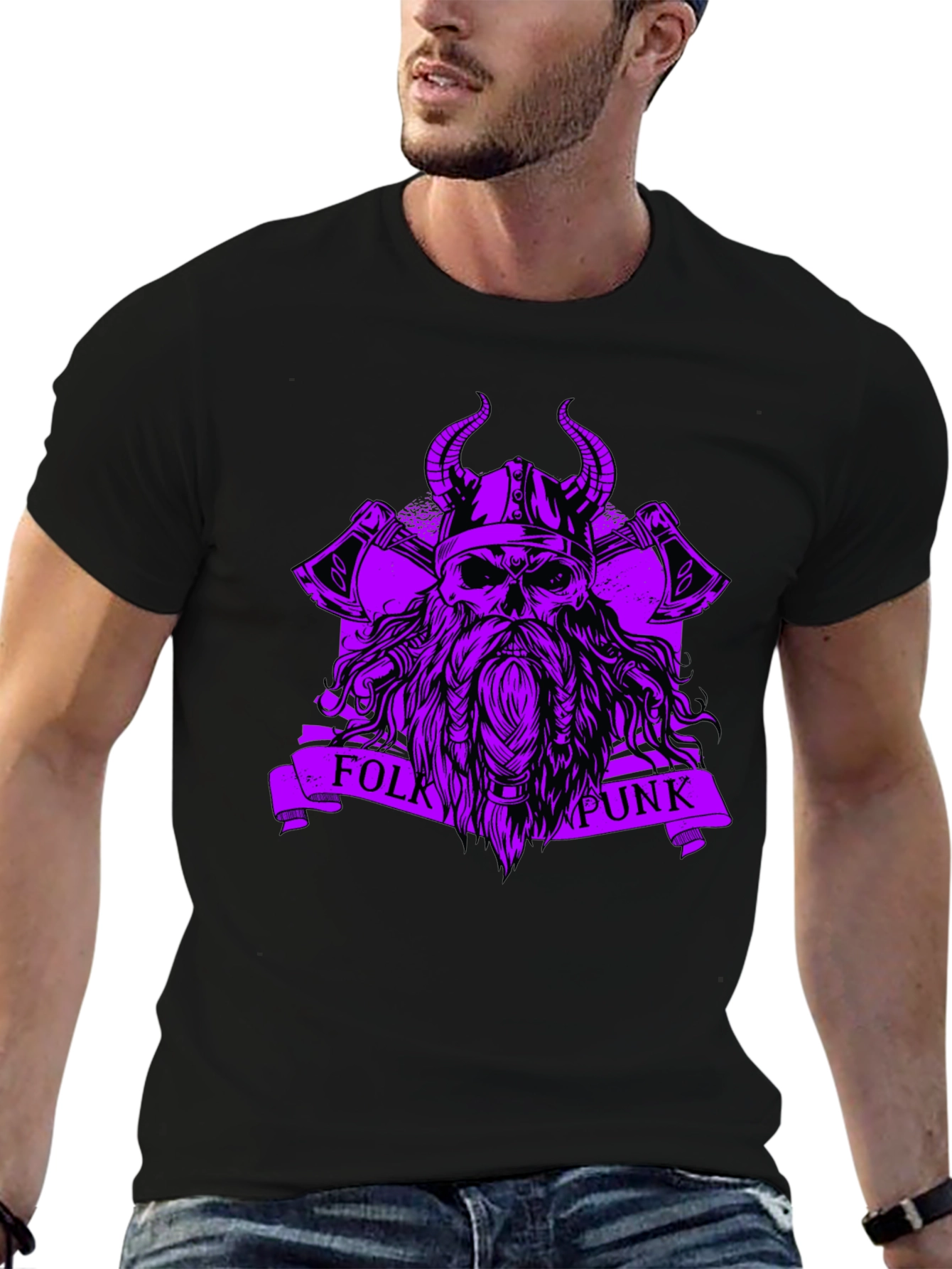 Folk Punk Viking Skull Black T-Shirt
