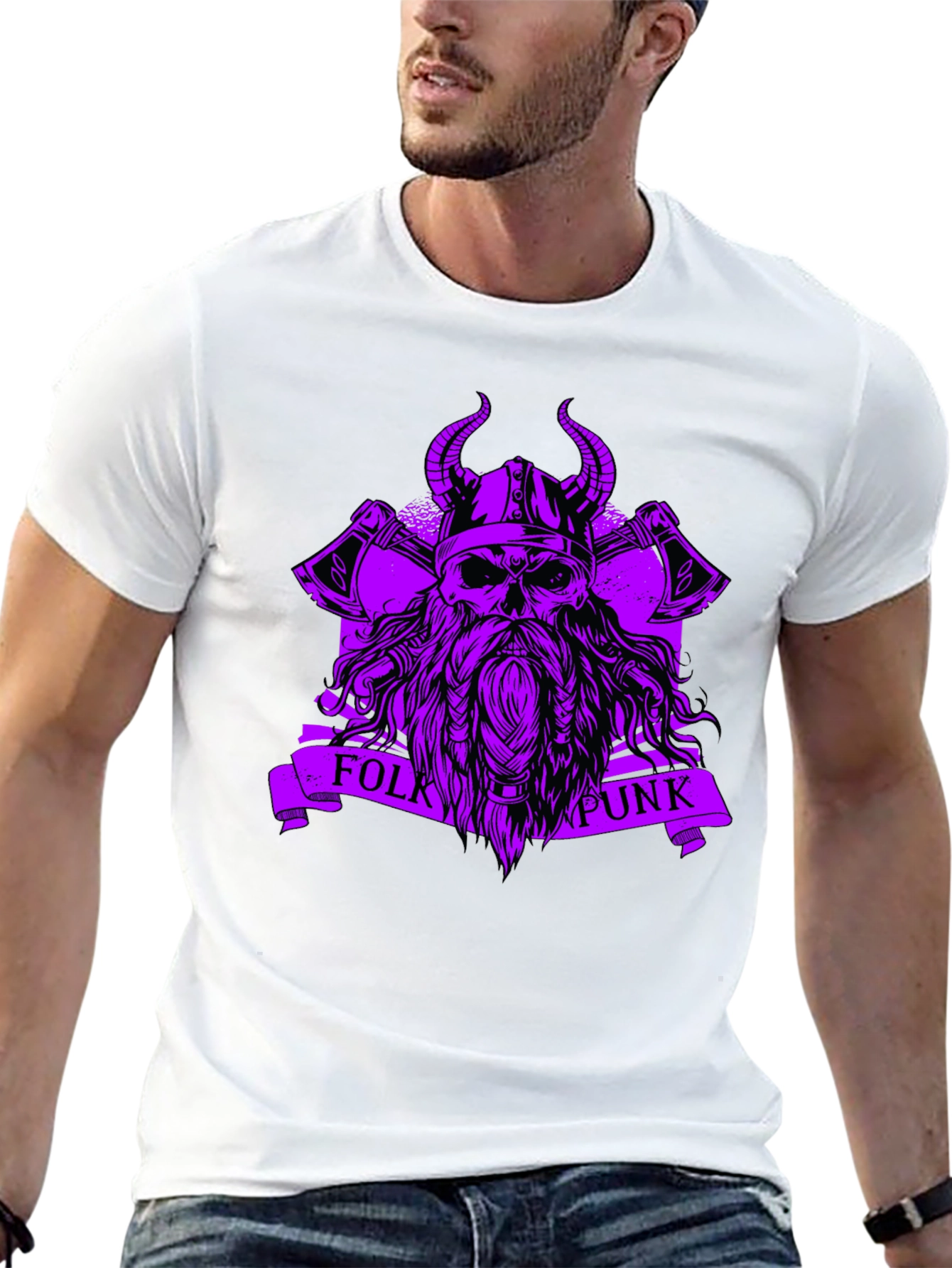 Folk Punk Viking Skull Black T-Shirt