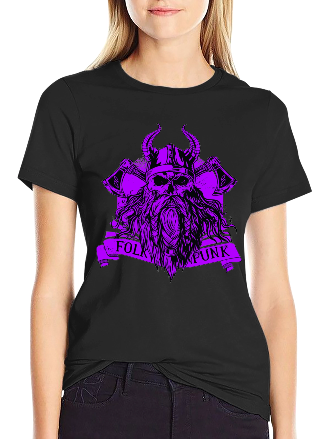 Folk Punk Viking Skull Black T-Shirt