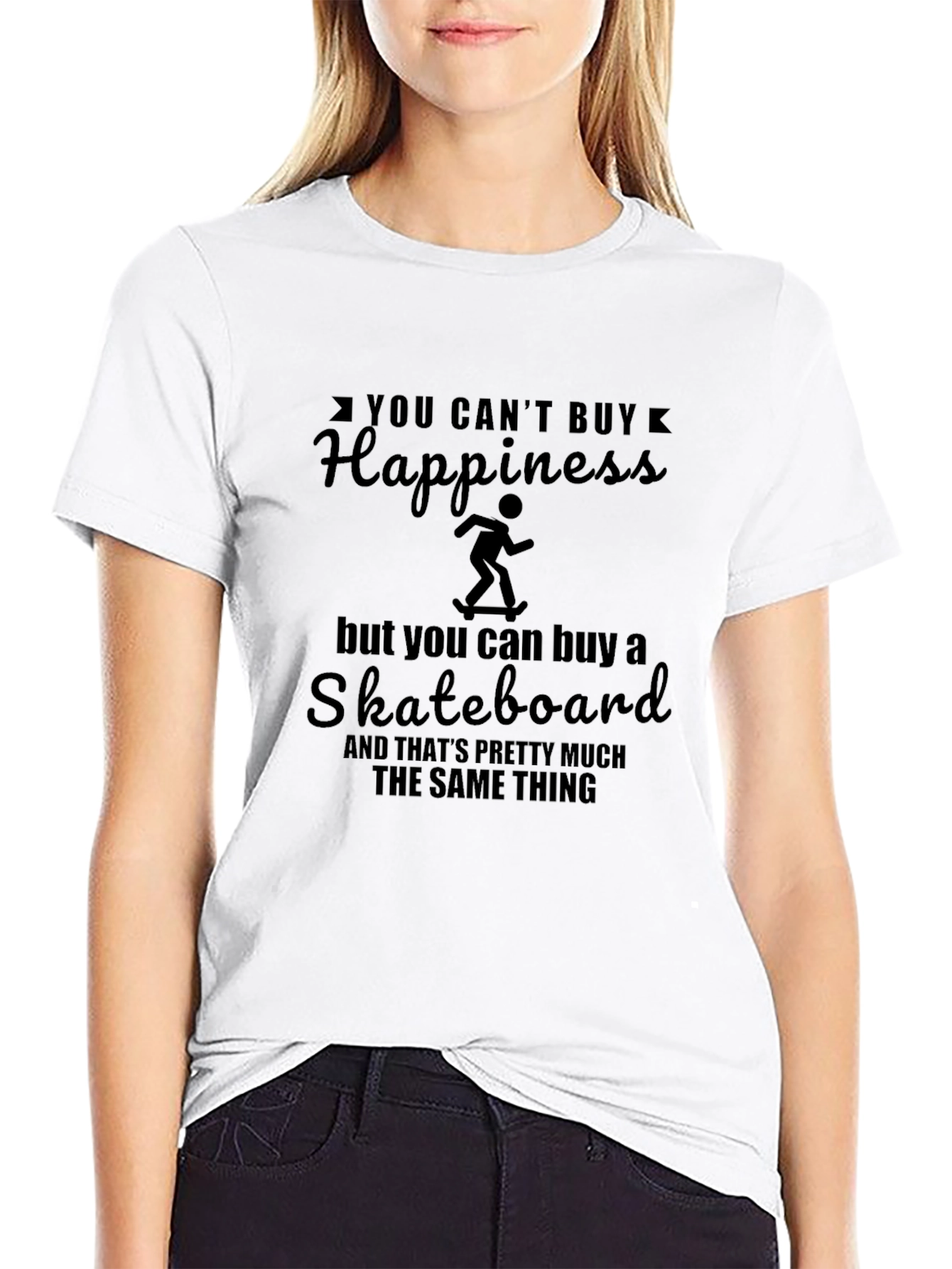 Happiness & Skateboard Black T-Shirt