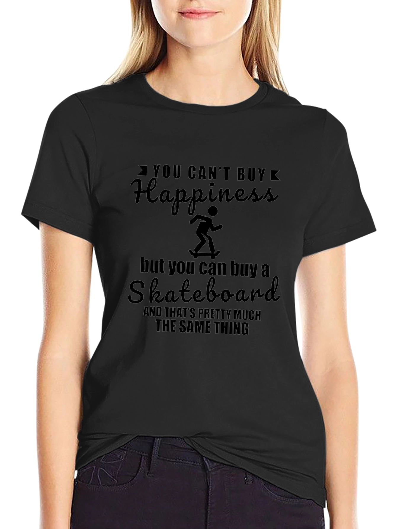 Happiness & Skateboard Black T-Shirt