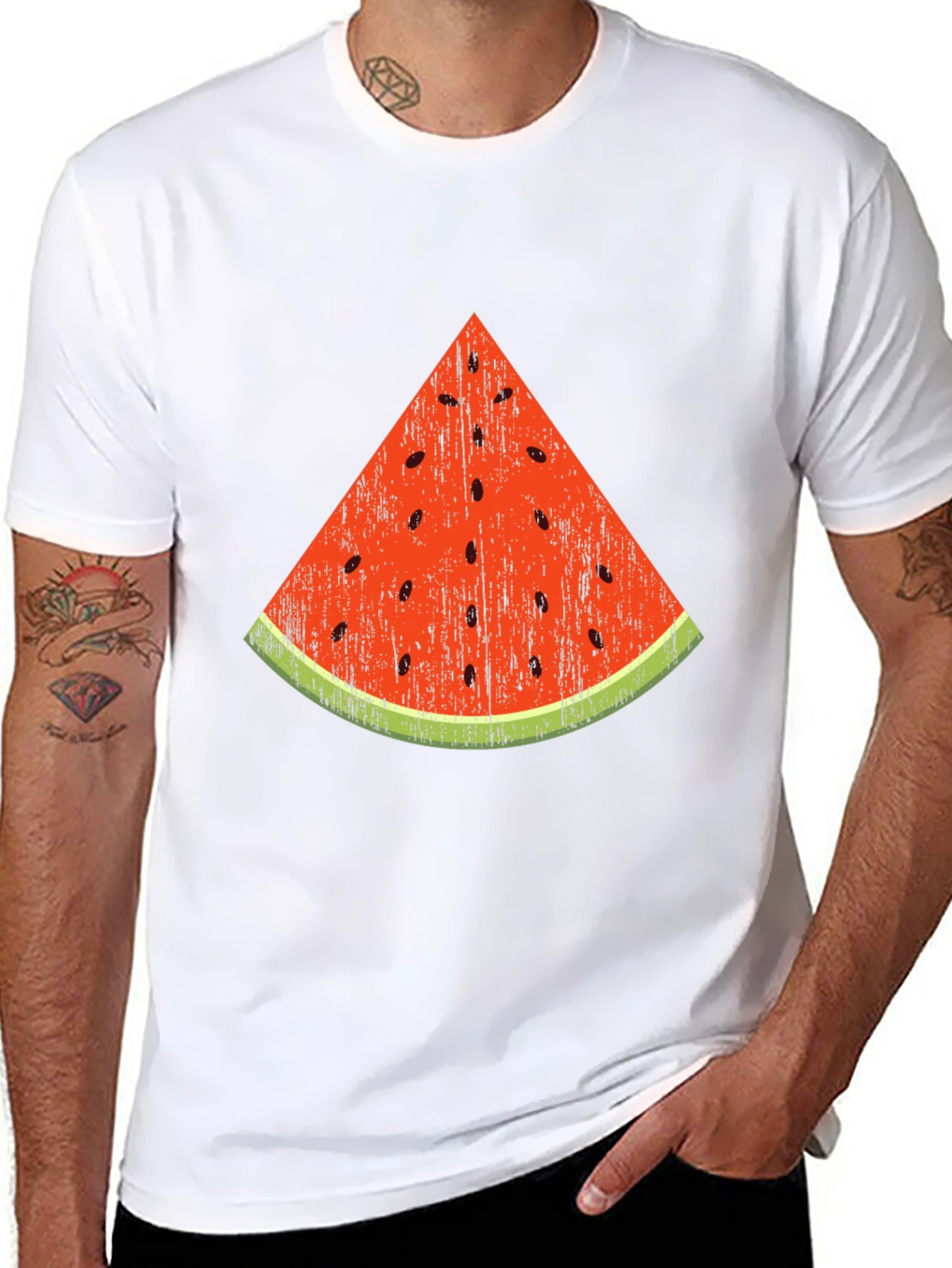 Fun Watermelon Slice Graphic Tee - Black Cotton T-Shirt