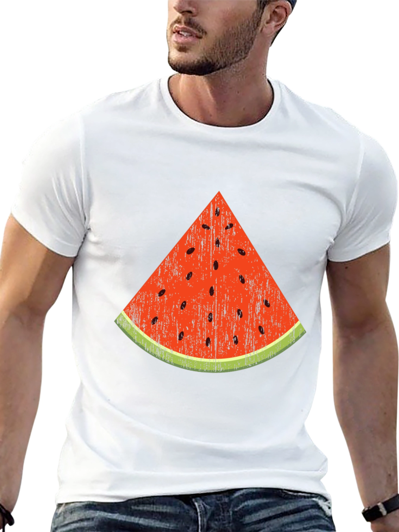 Fun Watermelon Slice Graphic Tee - Black Cotton T-Shirt