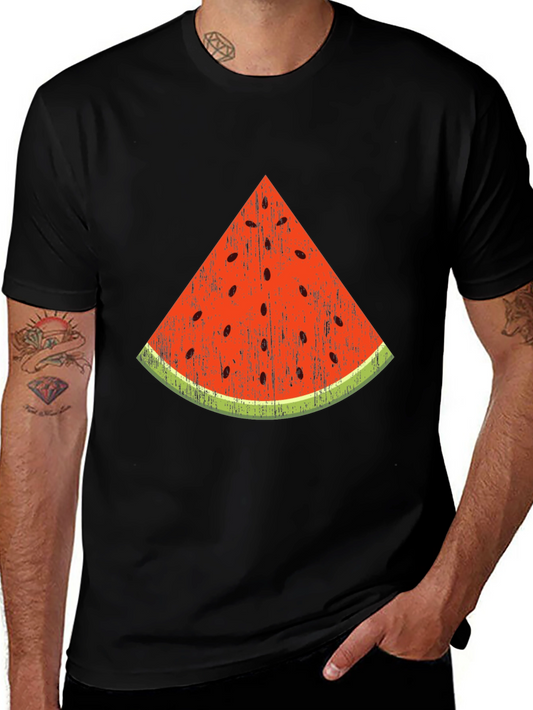 Fun Watermelon Slice Graphic Tee - Black Cotton T-Shirt