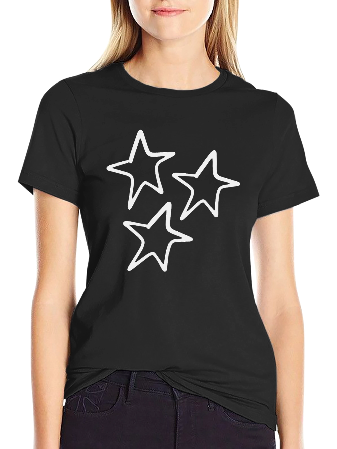 Black T-Shirt with White Star Design