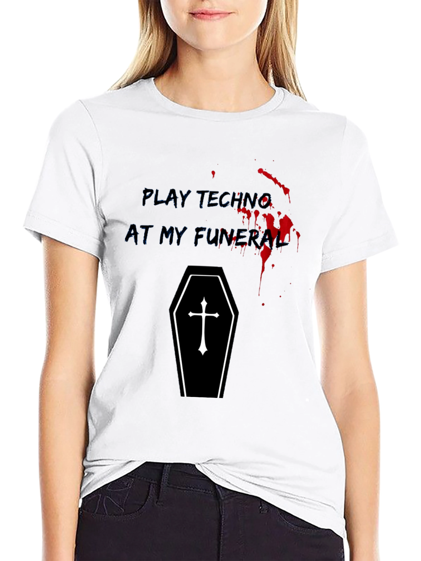 Play Techno At My Funeral Black Graphic Tee