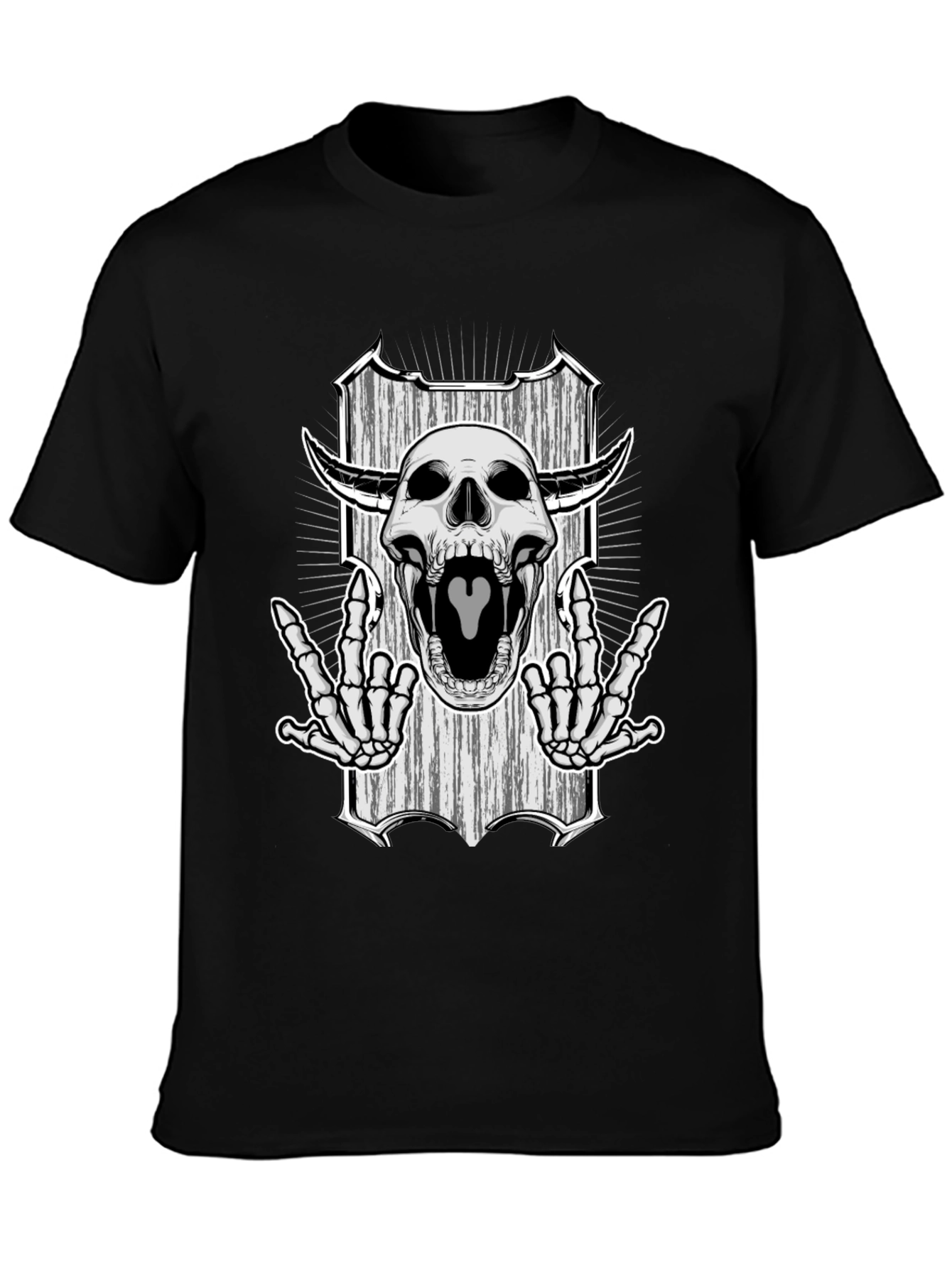 Skull Graphic Black T-Shirt - Rock On Skeleton Design