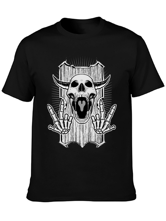 Skull Graphic Black T-Shirt - Rock On Skeleton Design
