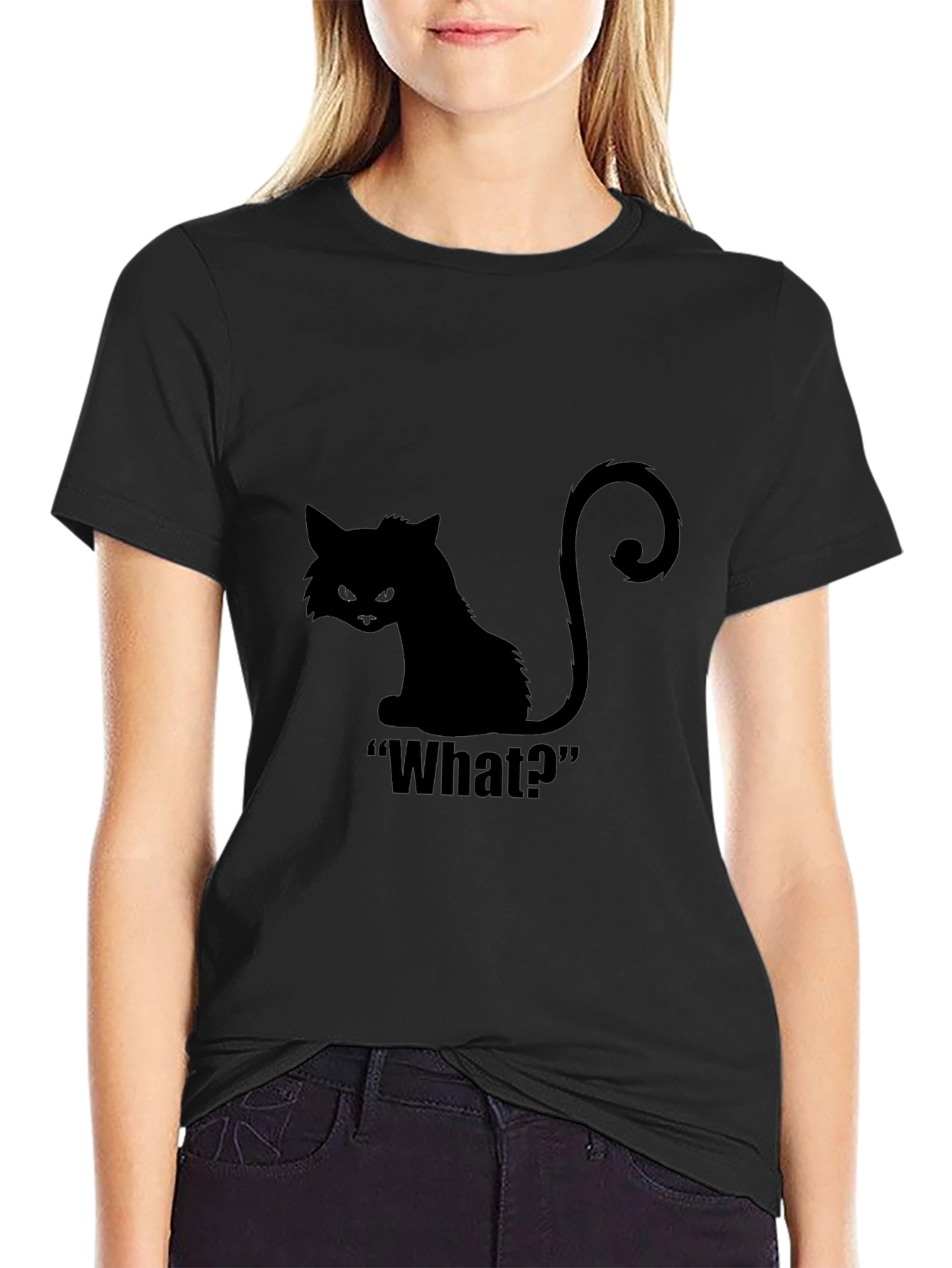 Black Cat What? Graphic T-Shirt