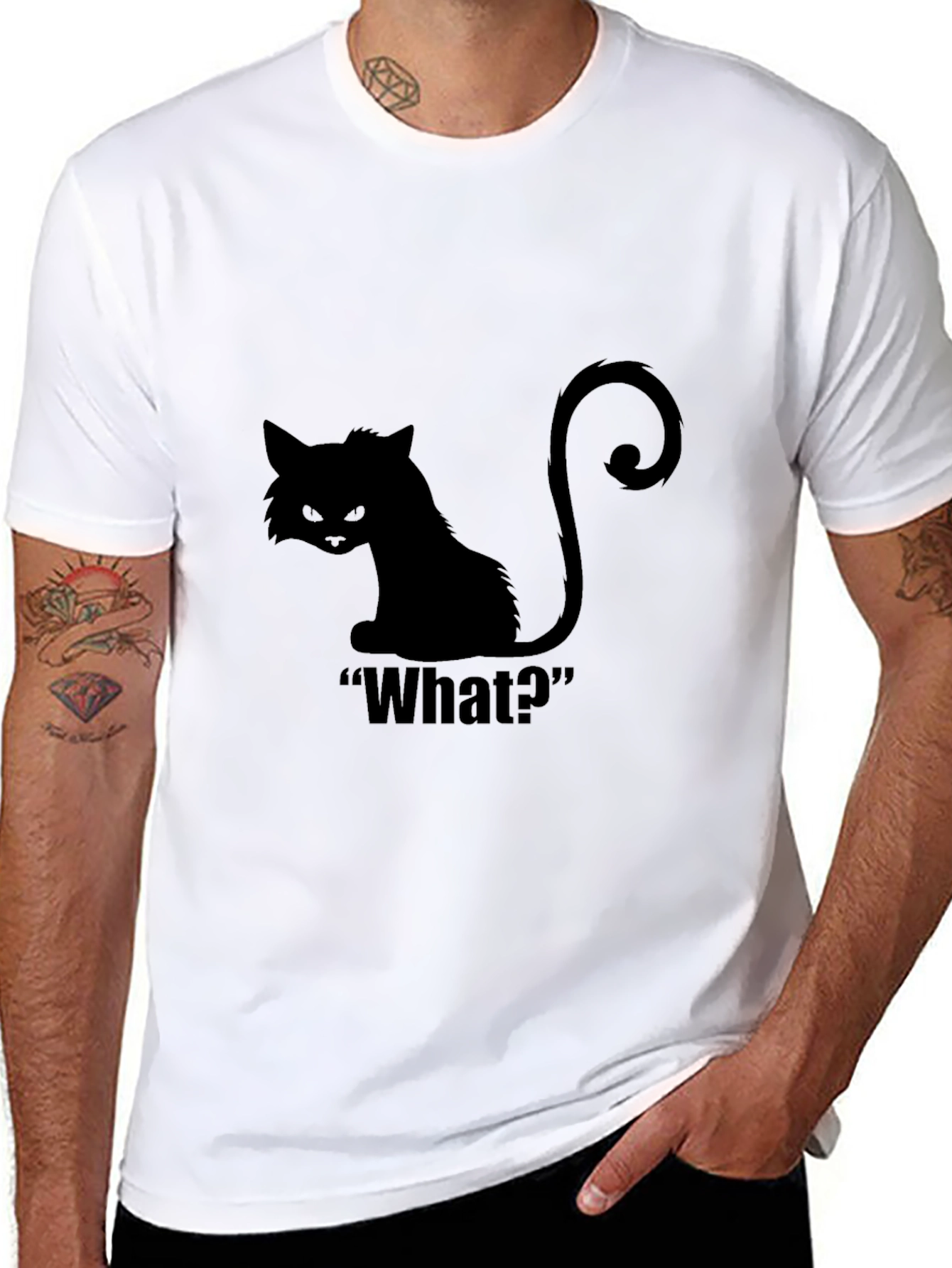 Black Cat What? Graphic T-Shirt
