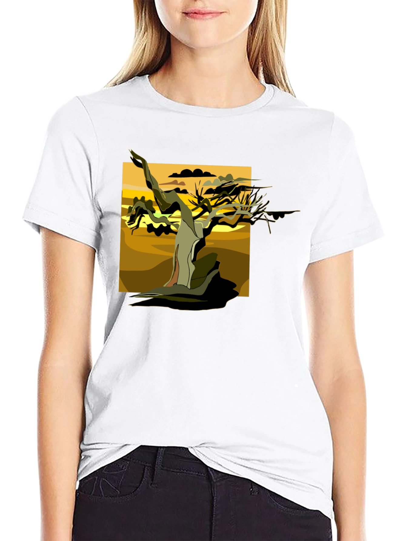 Abstract Tree Graphic Tee - Black