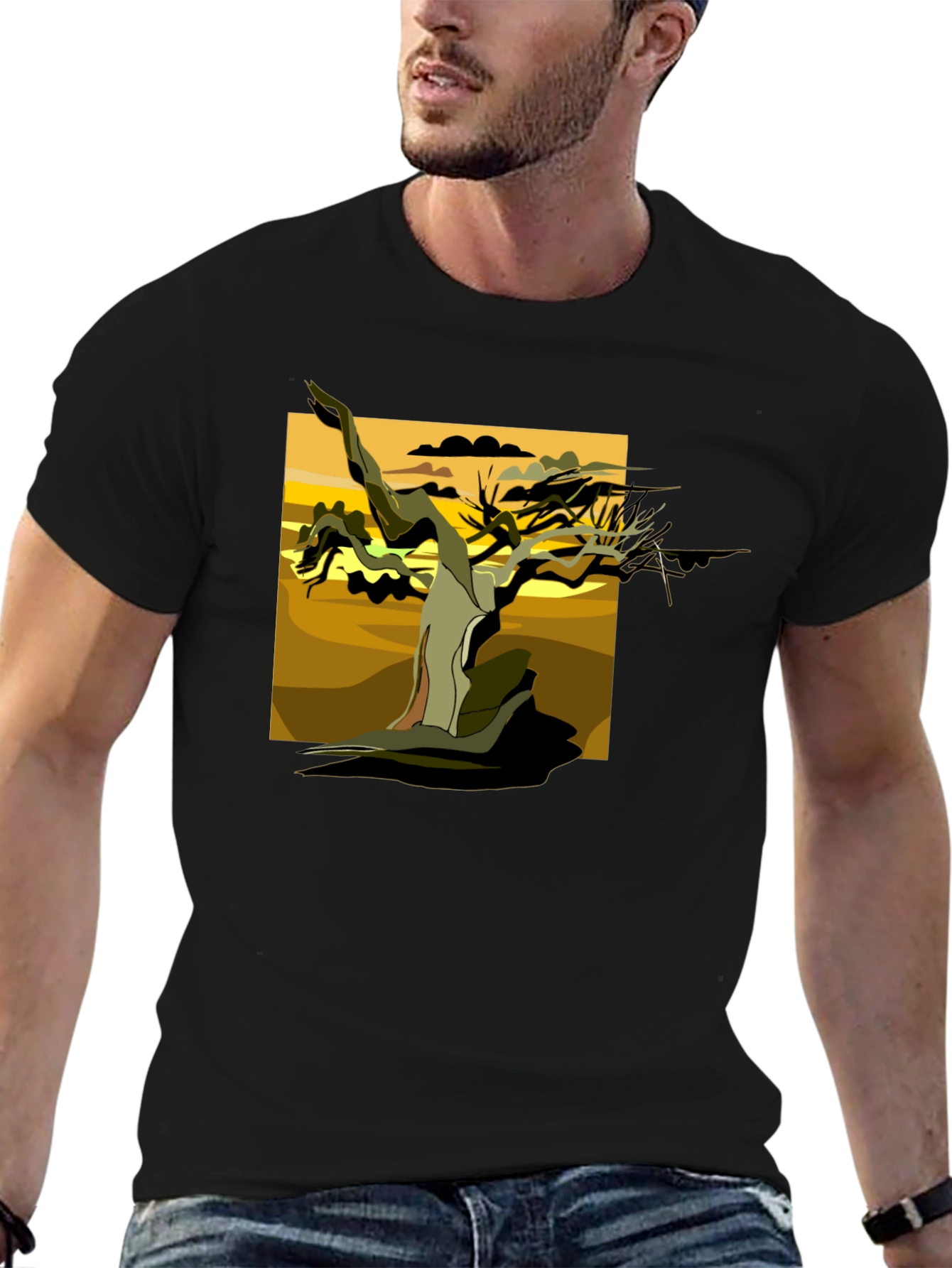 Abstract Tree Graphic Tee - Black