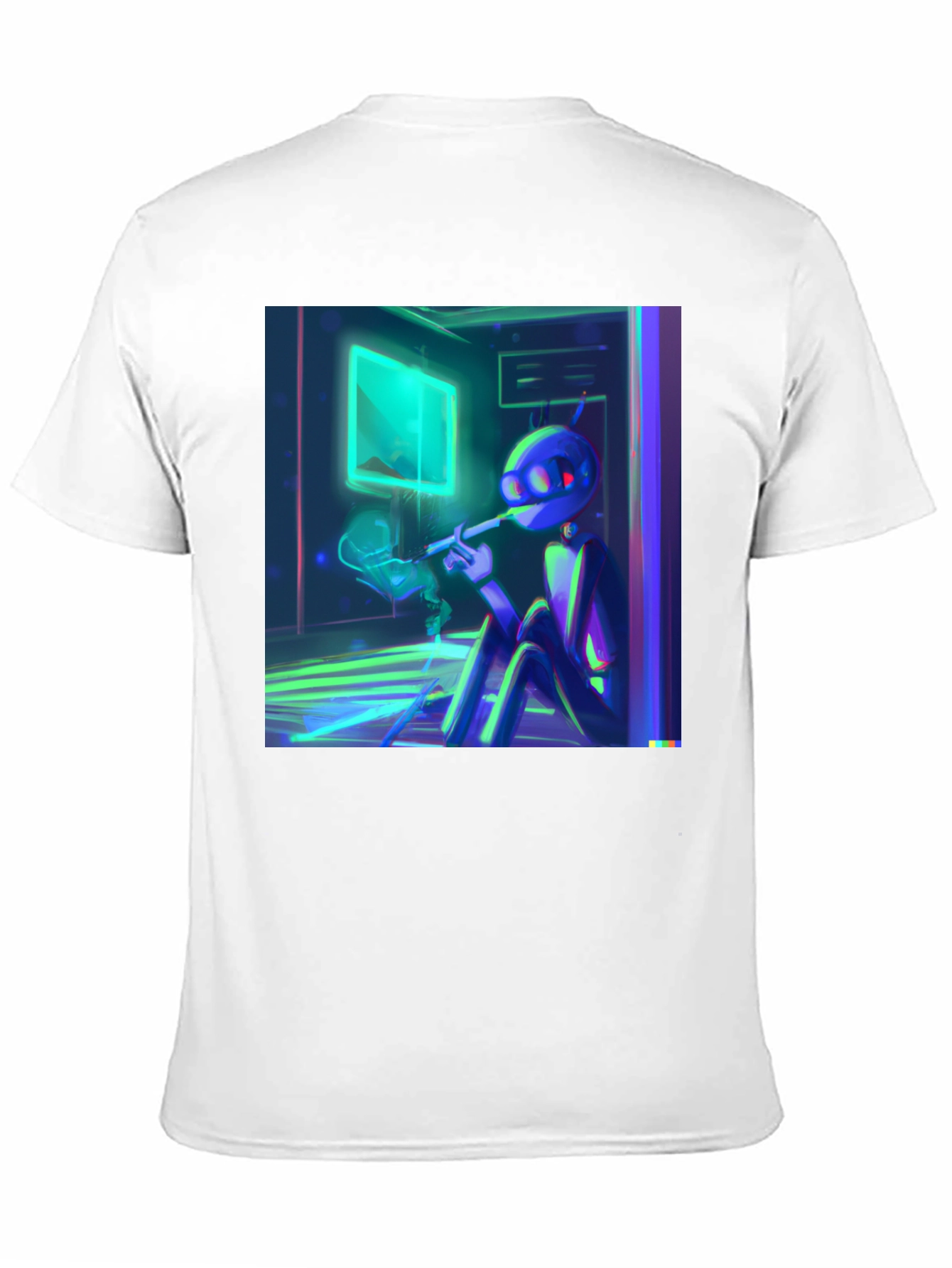 Smoking Robot T-Shirt - Black Crew Neck Tee