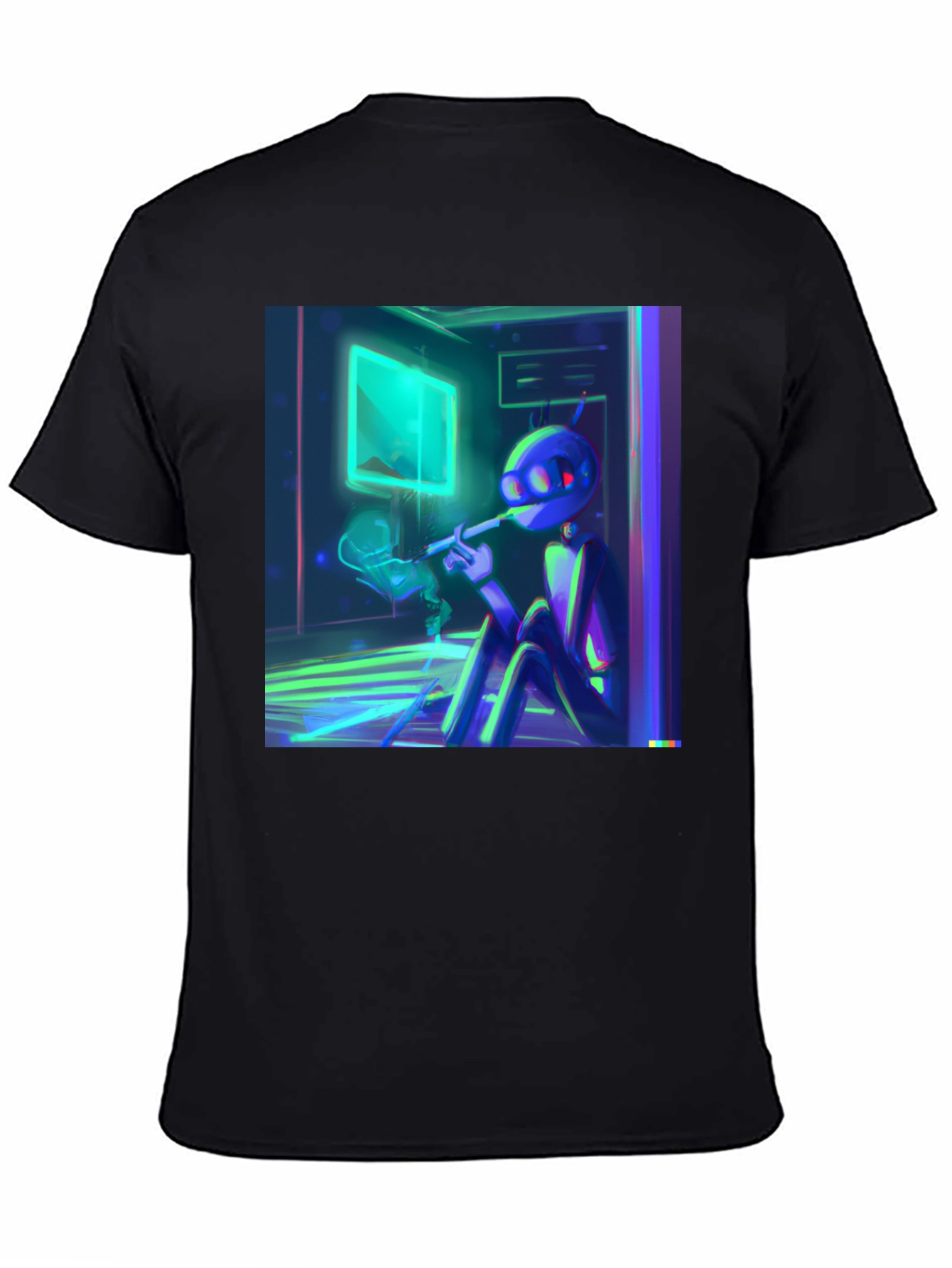 Smoking Robot T-Shirt - Black Crew Neck Tee