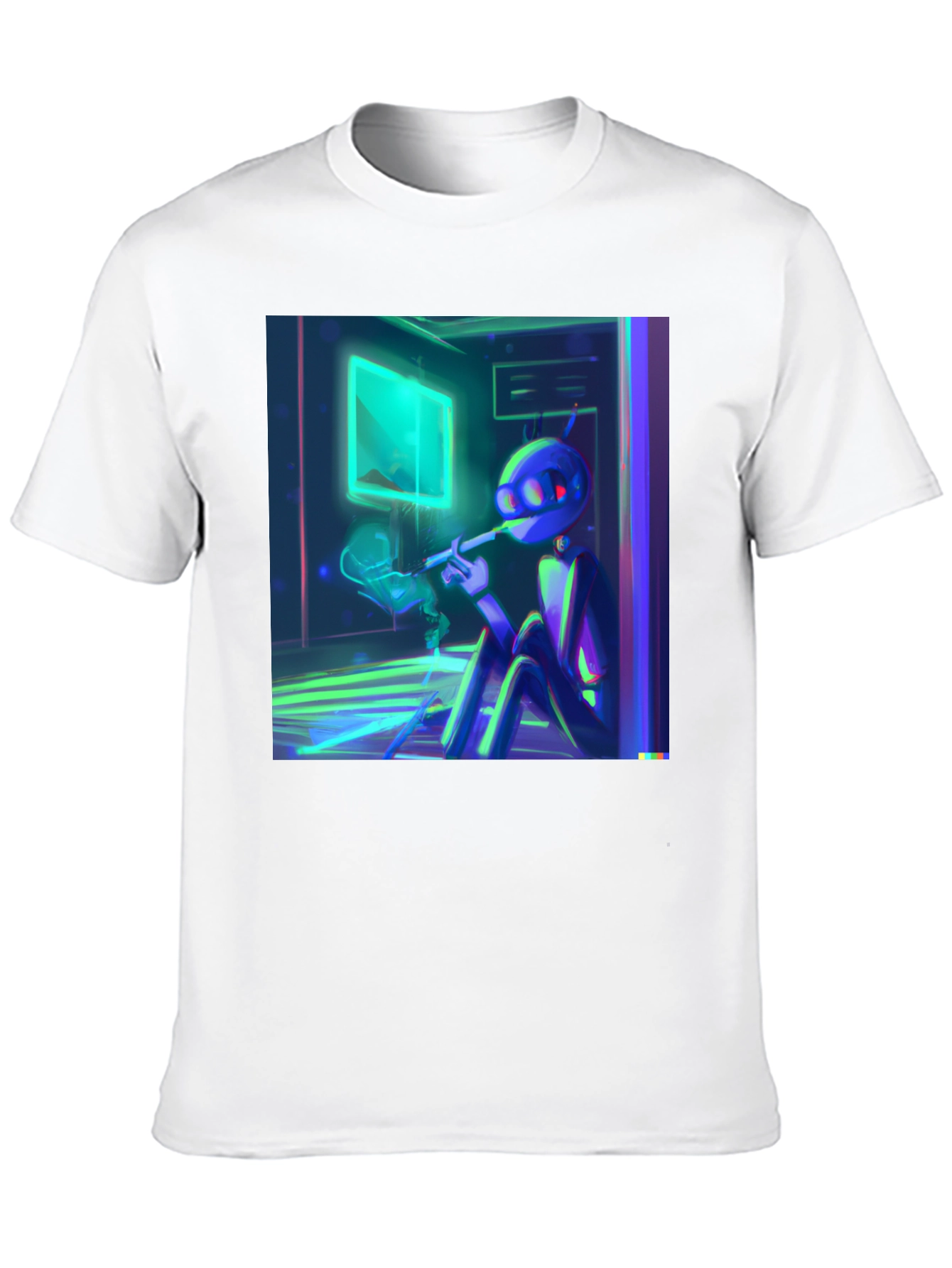 Smoking Robot T-Shirt - Black Crew Neck Tee