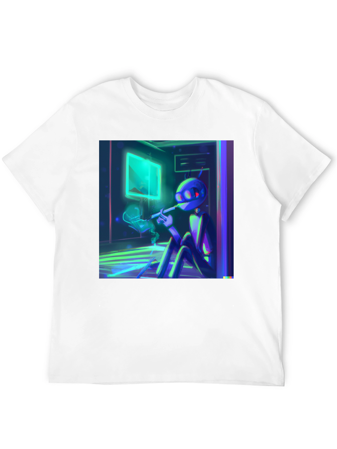 Smoking Robot T-Shirt - Black Crew Neck Tee