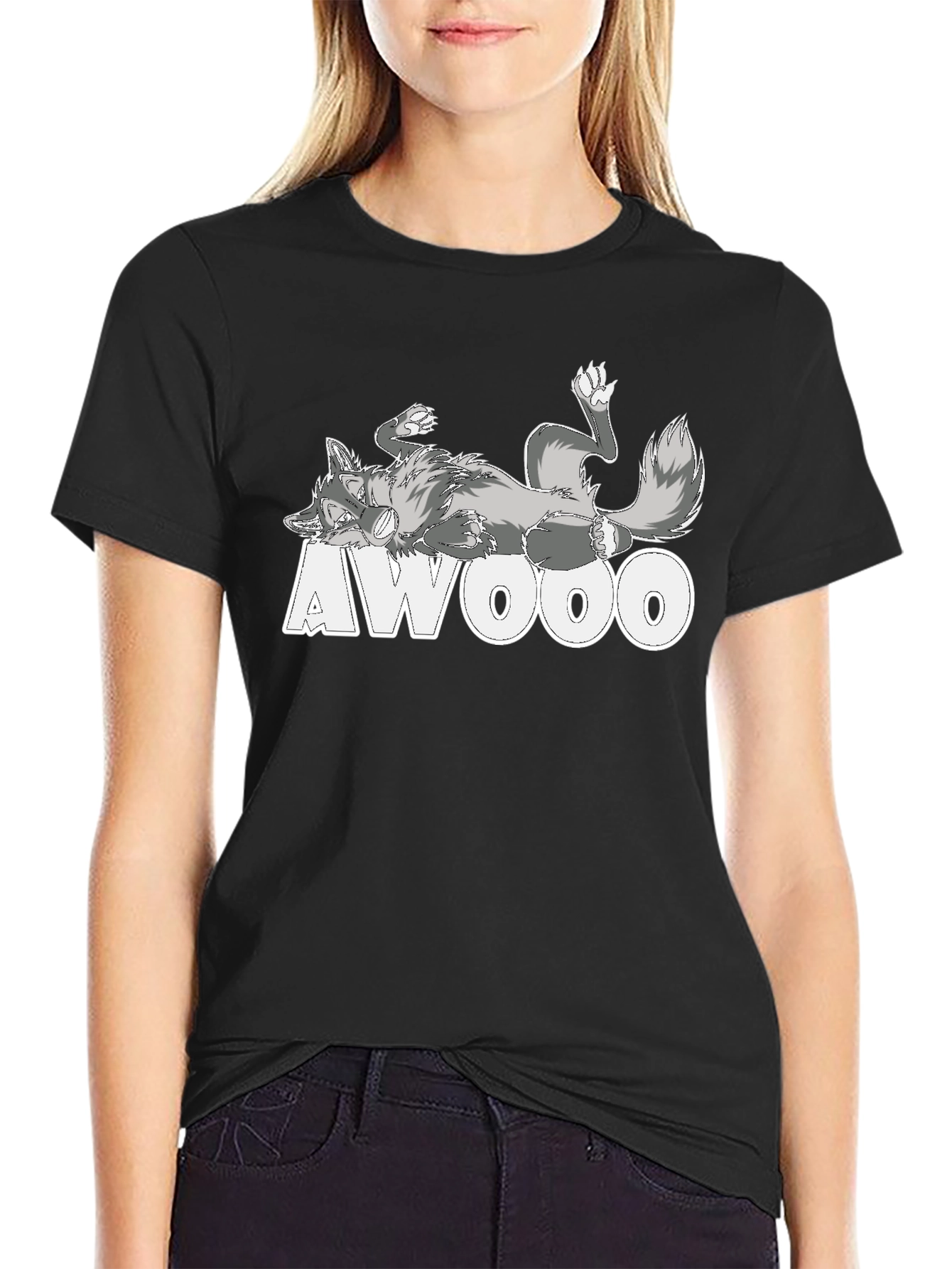 AWOOO Wolf Graphic Tee - Black Cotton T-Shirt