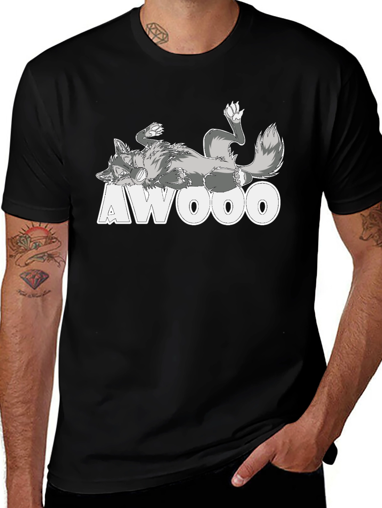 AWOOO Wolf Graphic Tee - Black Cotton T-Shirt