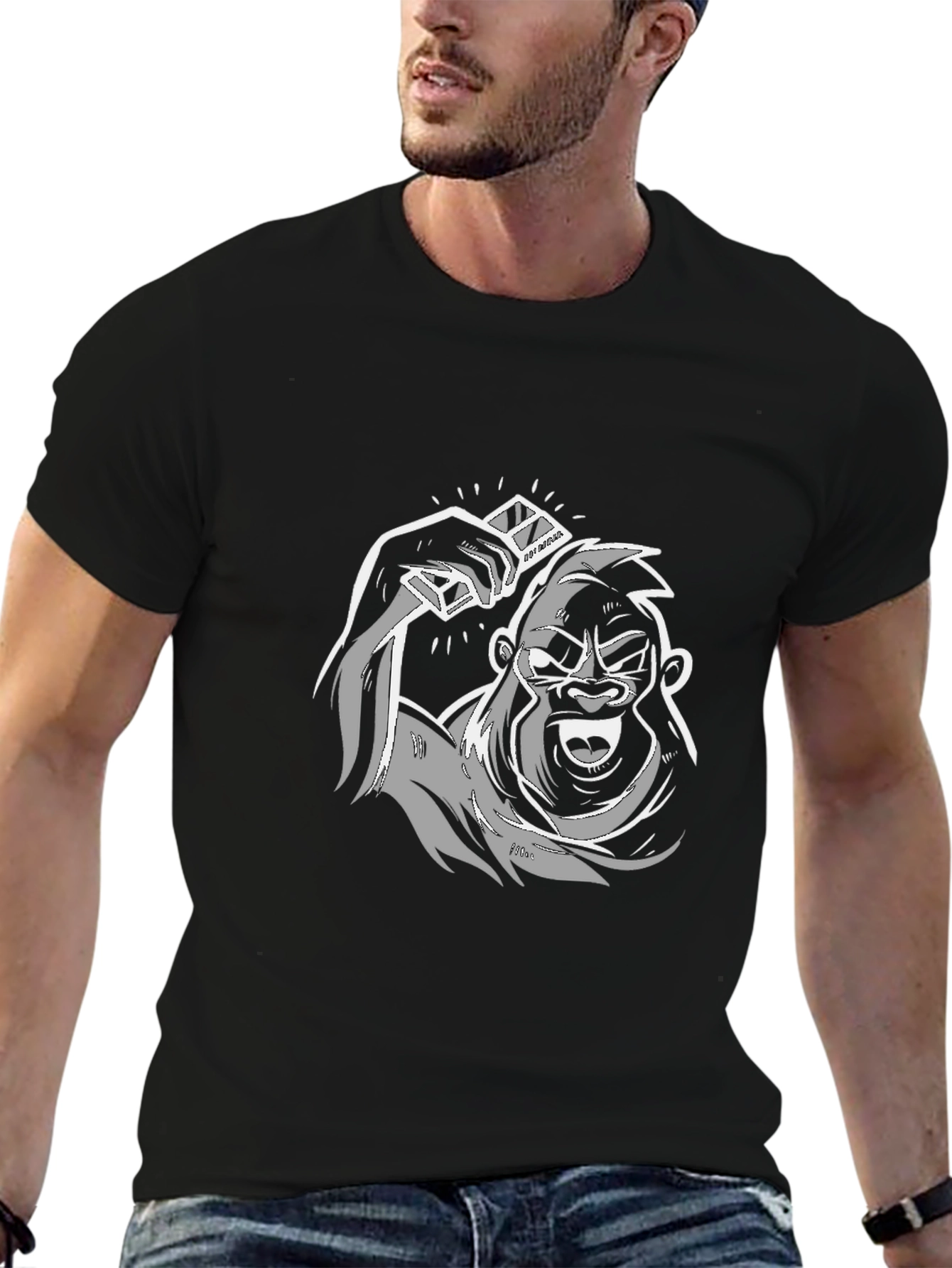 Gorilla Graphic Tee - Bold Black Cotton T-Shirt
