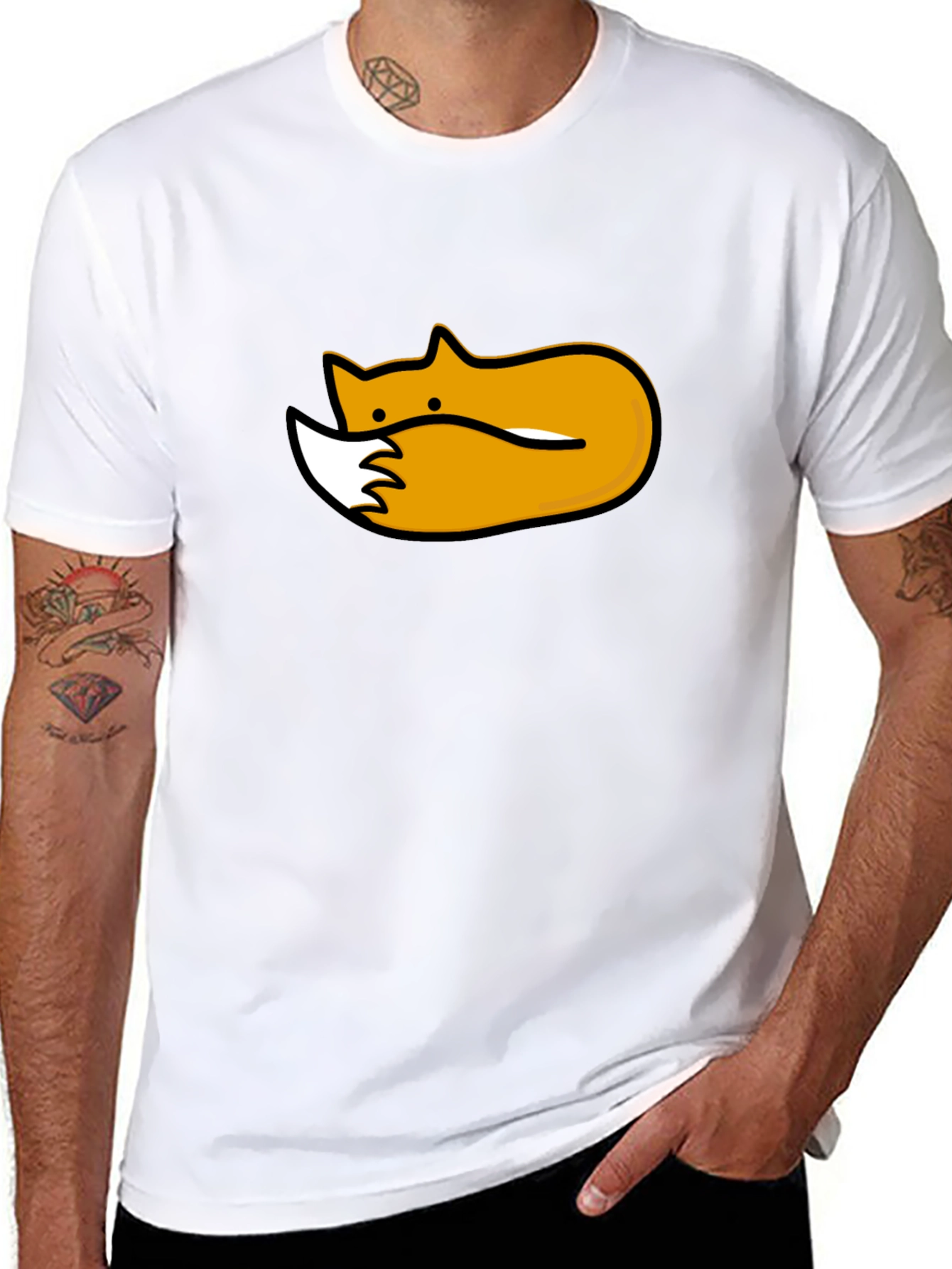 Cute Sleeping Fox Graphic Tee - Black