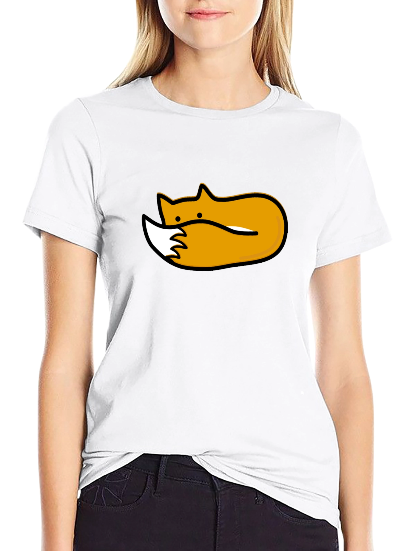 Cute Sleeping Fox Graphic Tee - Black