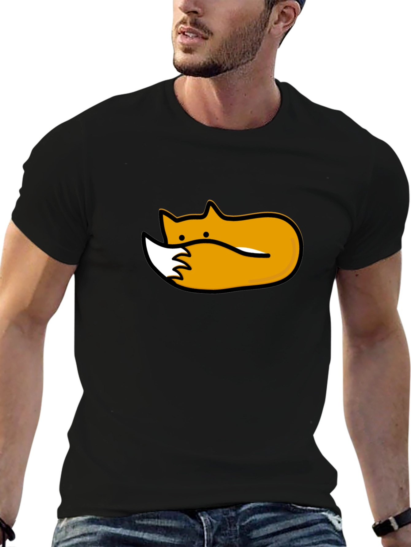 Cute Sleeping Fox Graphic Tee - Black